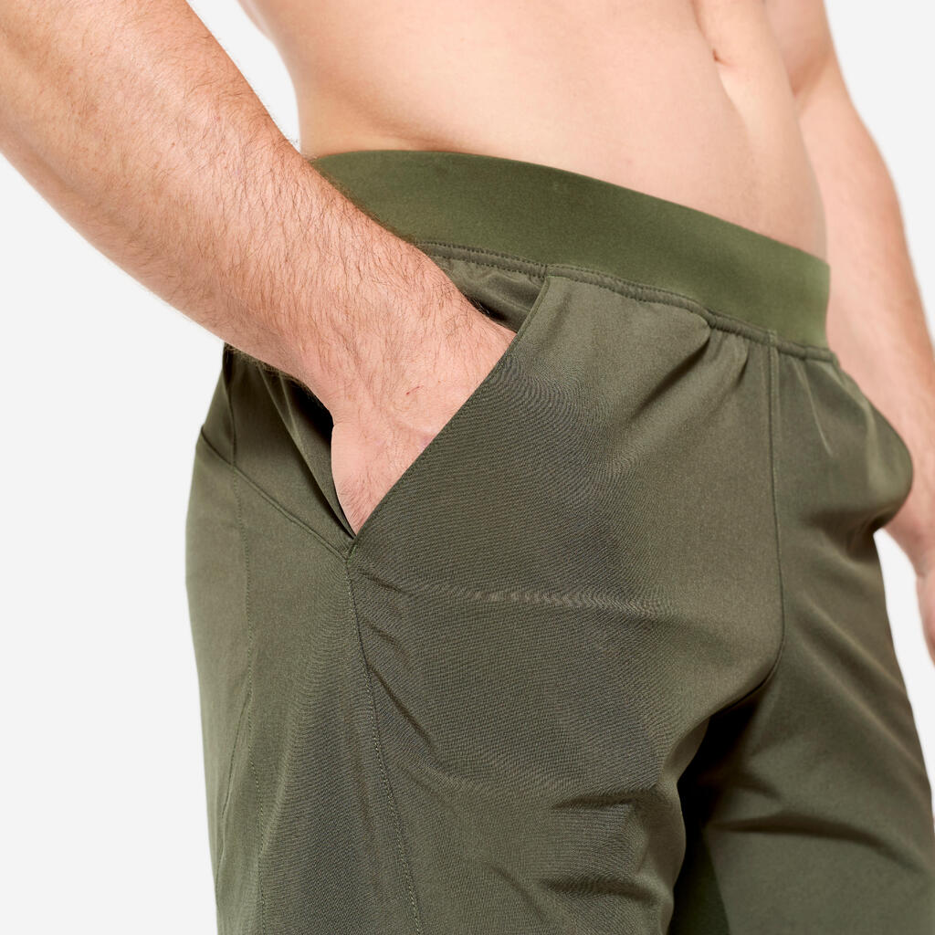 Short de fitness 2 en 1 collection respirant poche zippée homme - kaki