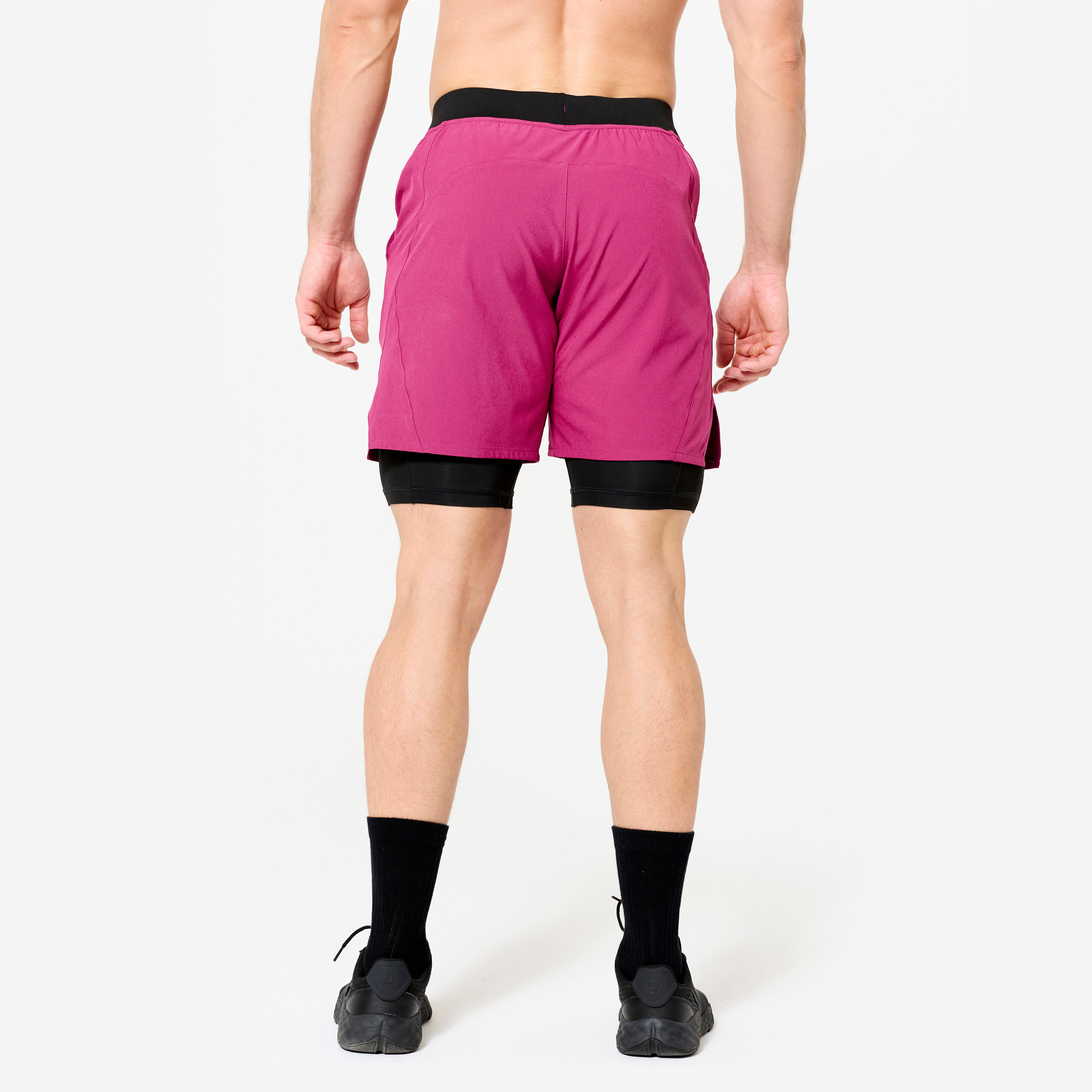Men Gym Shorts with Compression Tights, Quick Dry and Zippered Pocket - Purple