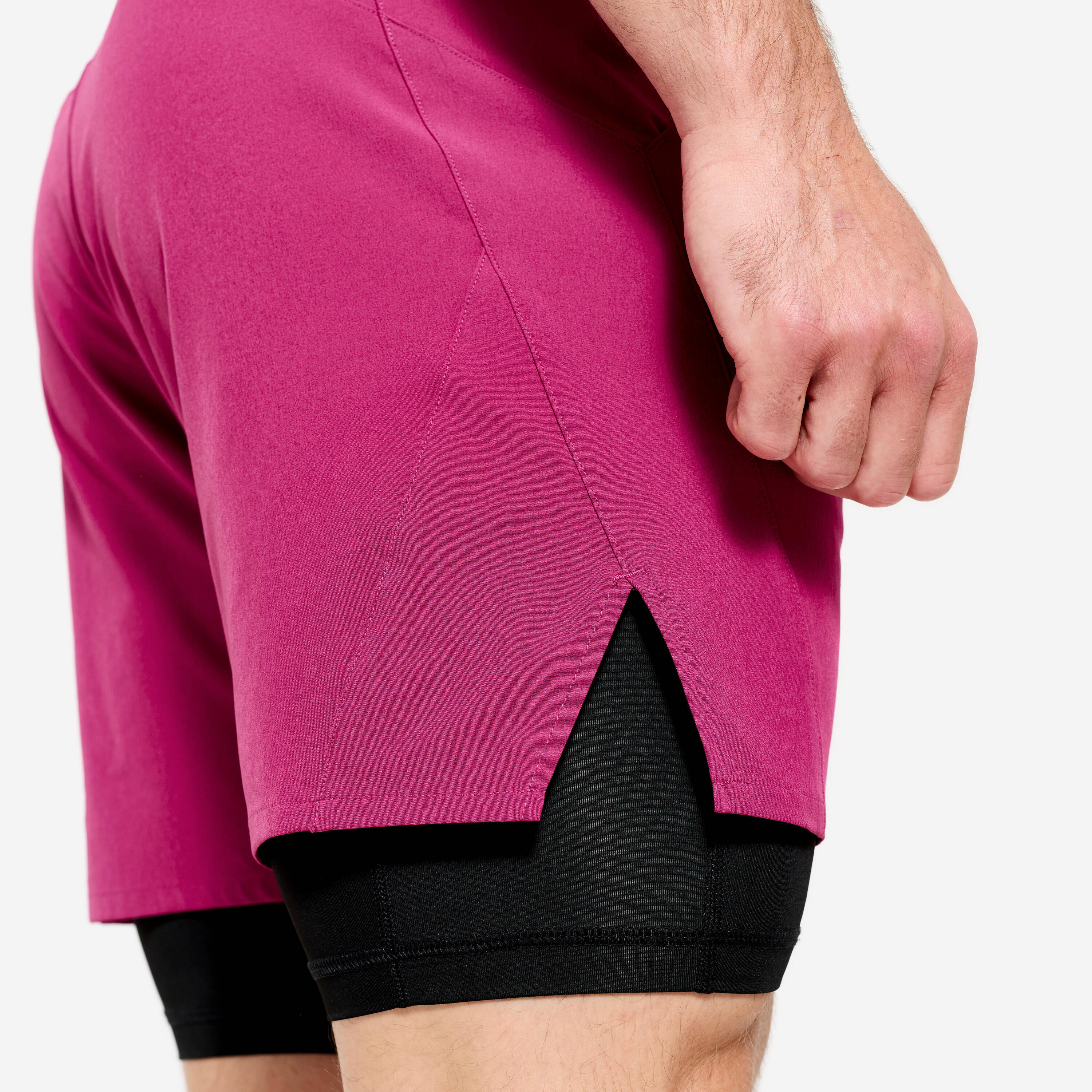 Men Gym Shorts with Compression Tights, Quick Dry and Zippered Pocket - Purple -  3