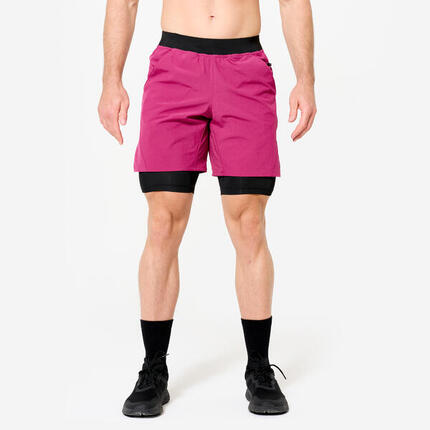 2-in-1-Shorts Herren atmungsaktiv Reißverschlusstasche - violett