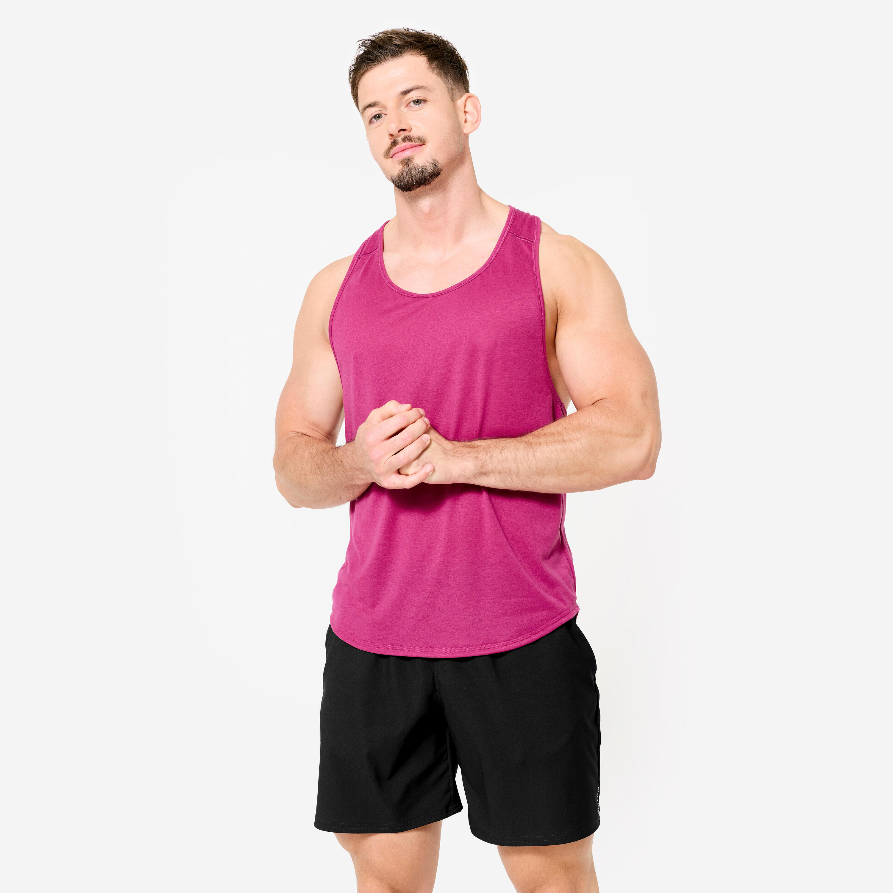 DOMYOS Stringer tank top voor krachttraining heren paarsrood
