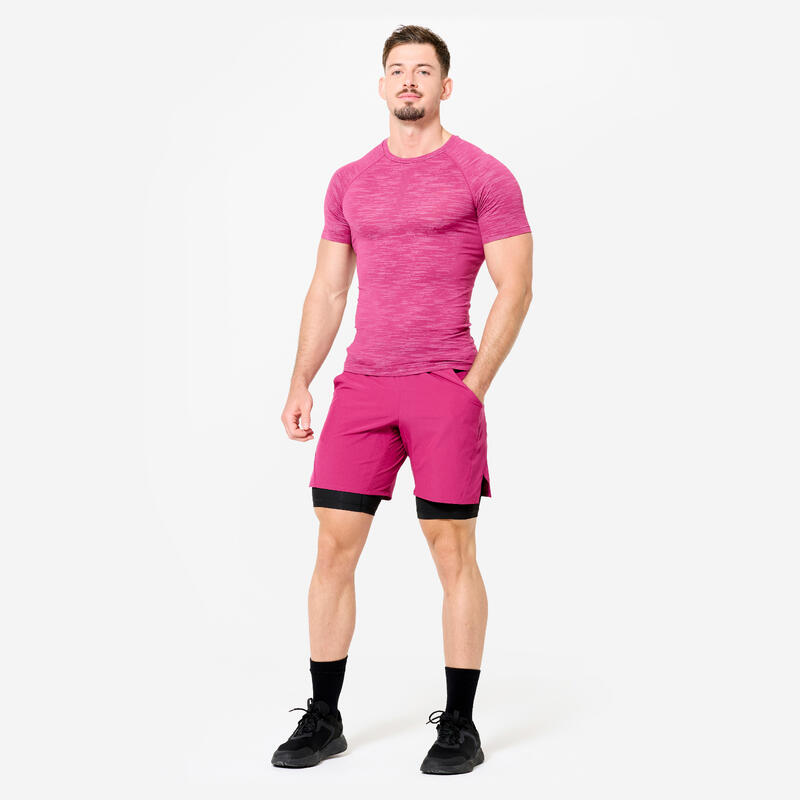 T-shirt de musculation compression manches courtes col rond homme, violet