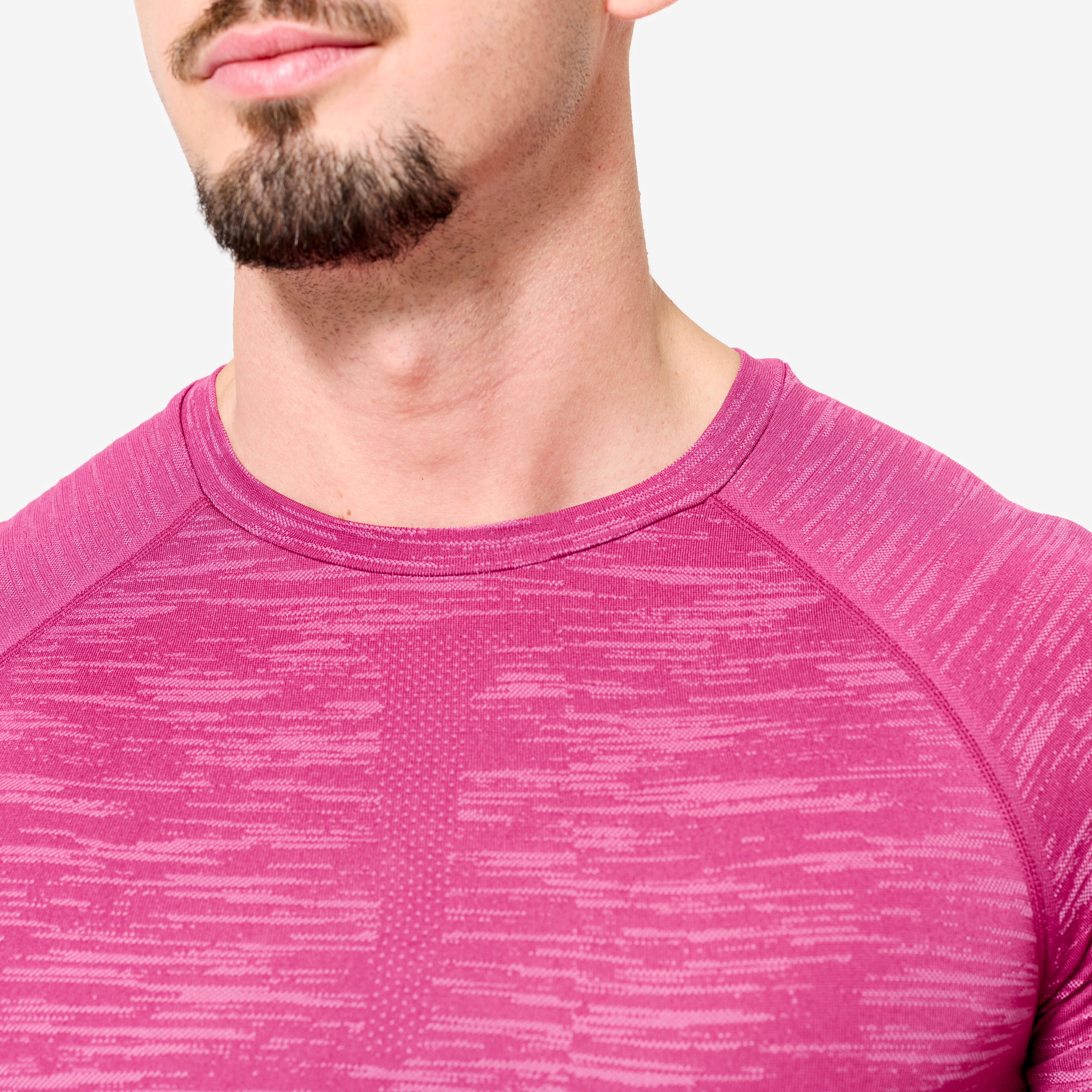 Men's Short-Sleeved Crew Neck Weight Training Compression T-Shirt-MagentaPurple