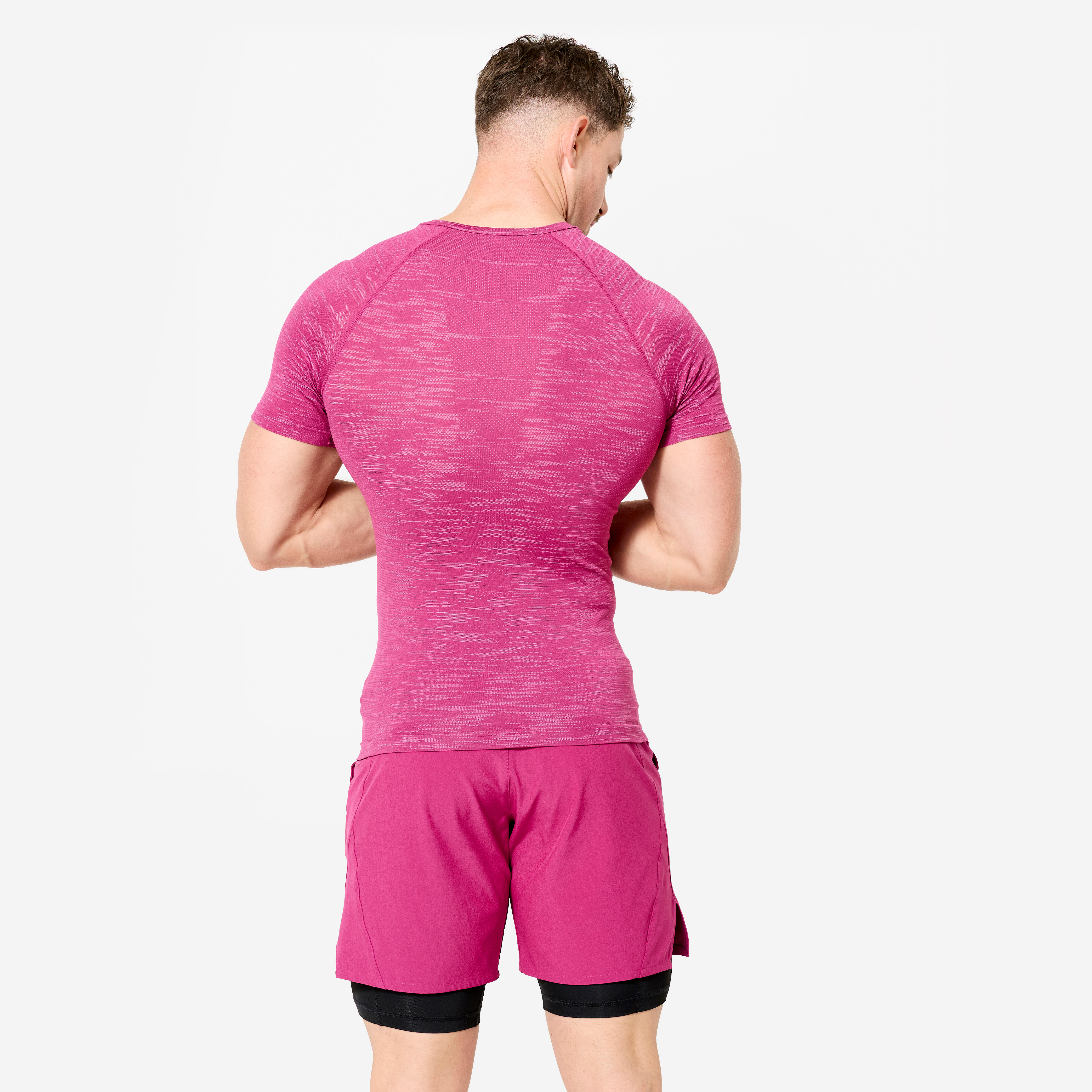 Men's Short-Sleeved Crew Neck Weight Training Compression T-Shirt-MagentaPurple