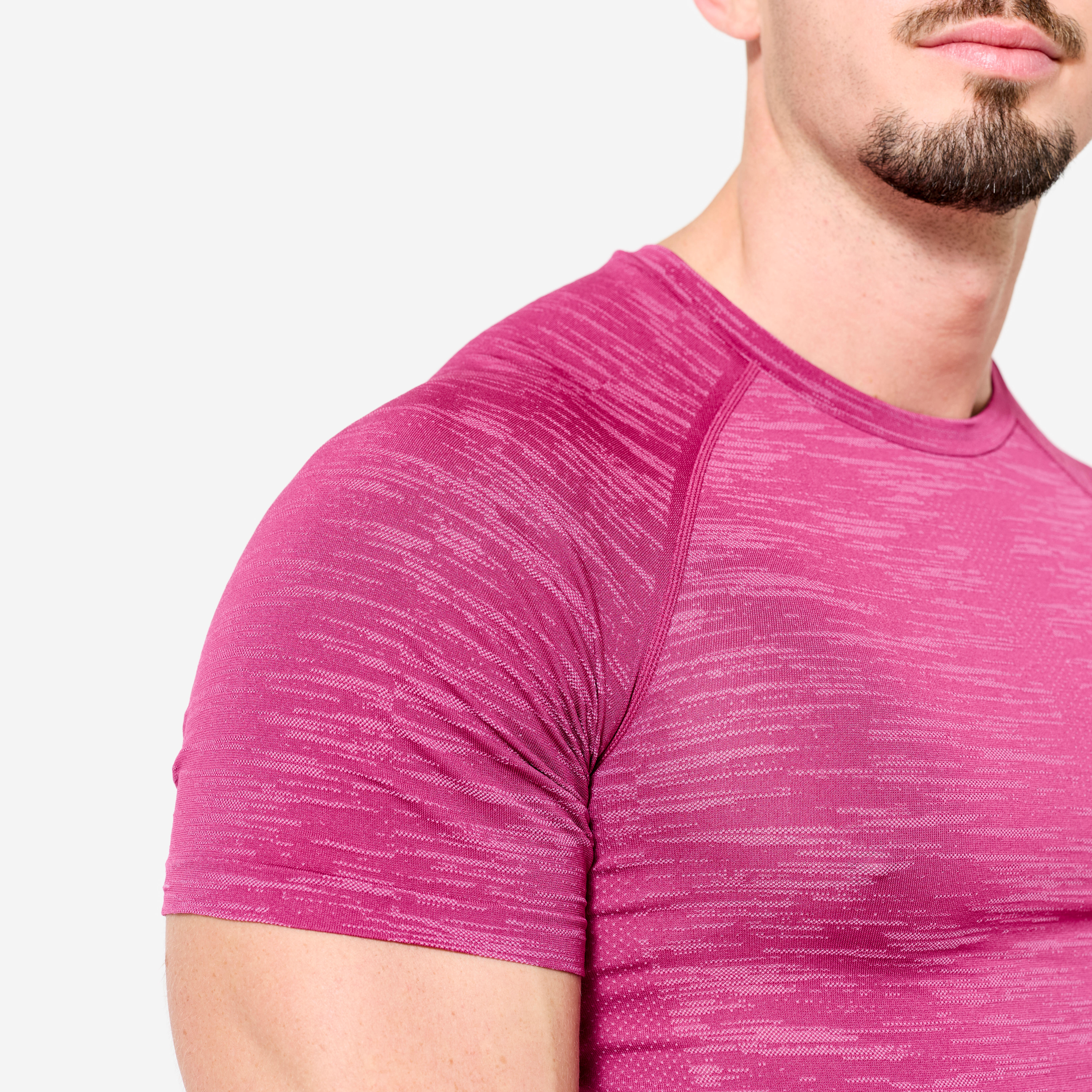 Men's Short-Sleeved Crew Neck Weight Training Compression T-Shirt-MagentaPurple
