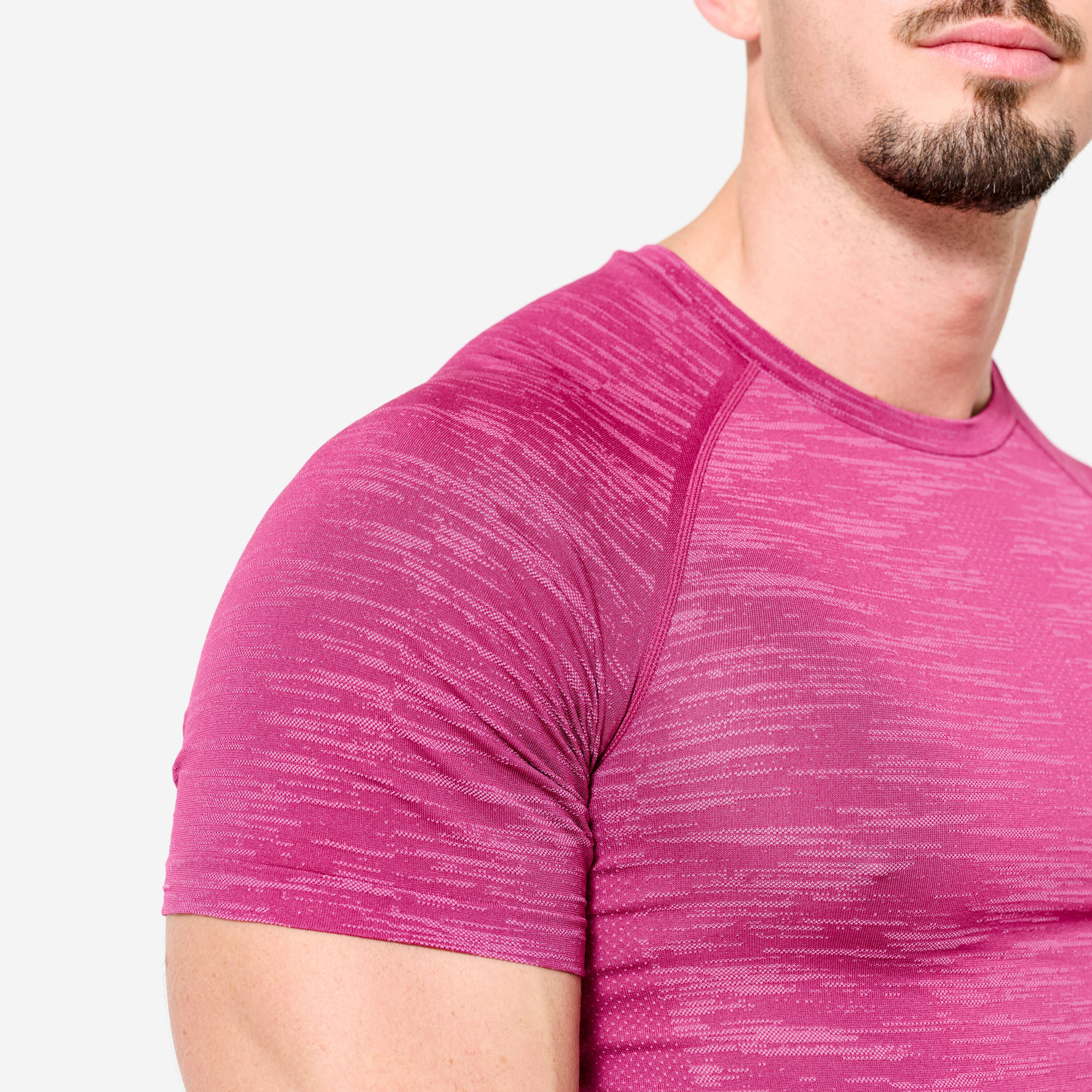 Men's Short-Sleeved Crew Neck Weight Training Compression T-Shirt-MagentaPurple -  4