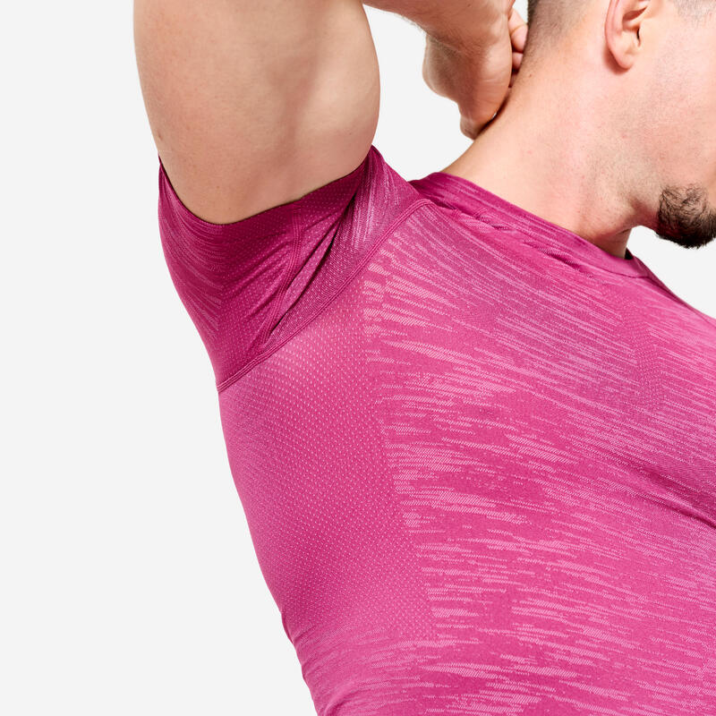 T-shirt de musculation compression manches courtes col rond homme, violet