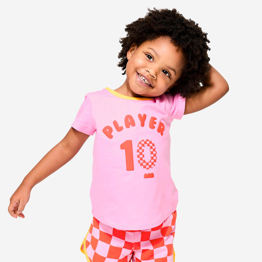 T-shirt multisport coton enfant mixte, rose begonia
