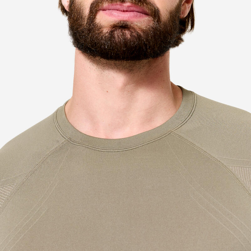 T-shirt de yoga seconde peau manches courtes homme, beige cachemire