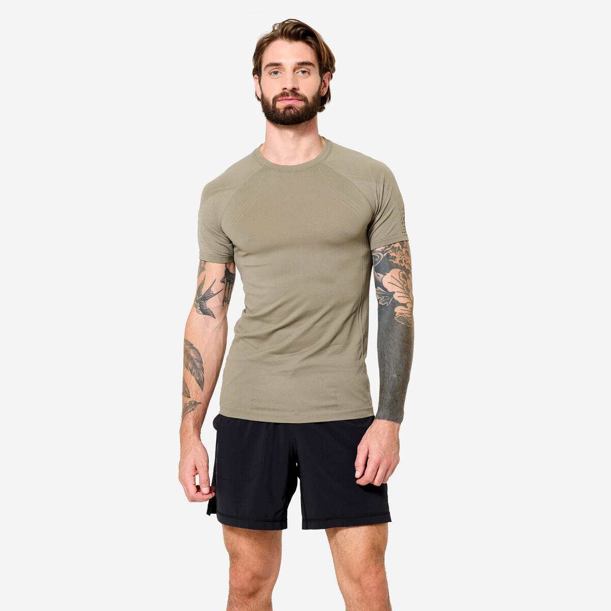 T-shirt de yoga seconde peau manches courtes homme, beige cachemire