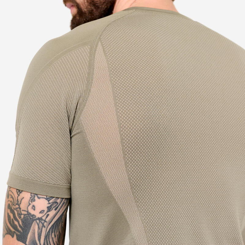 T-shirt de yoga seconde peau manches courtes homme, beige cachemire
