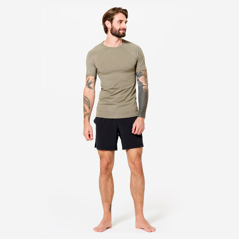 T-shirt de yoga seconde peau manches courtes homme, beige cachemire