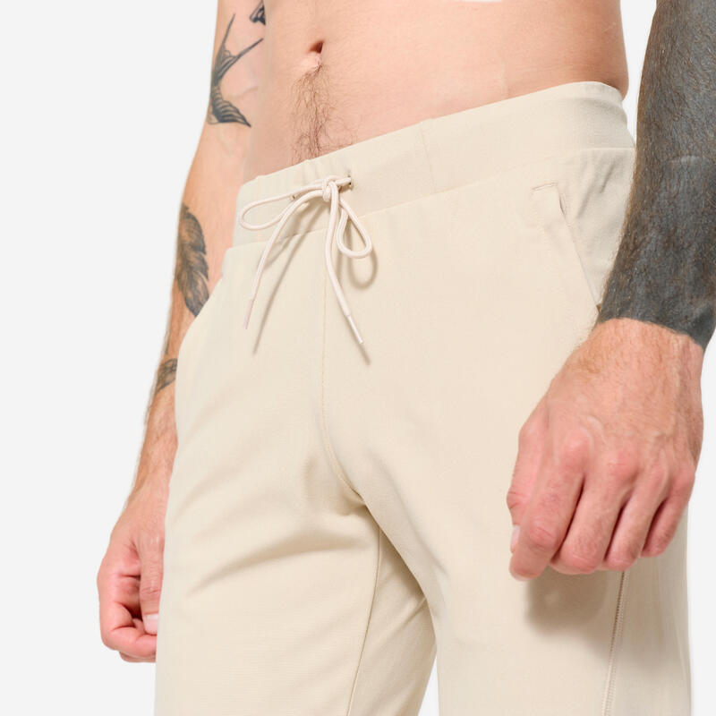 Pantalon yoga doux extensible homme, beige lin