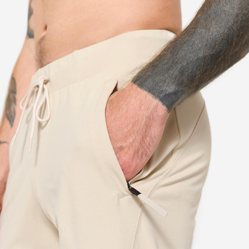 Pantalon yoga doux extensible homme, beige lin
