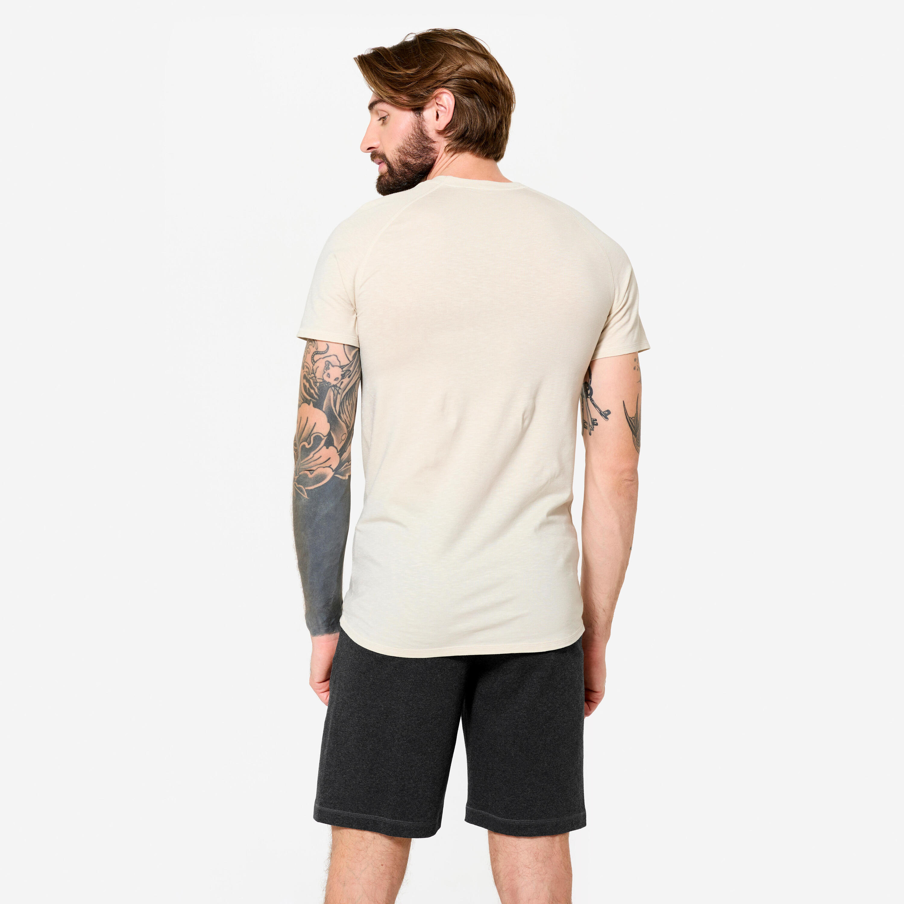 Zacht yoga-T-shirt voor heren vlasbeige 4/6