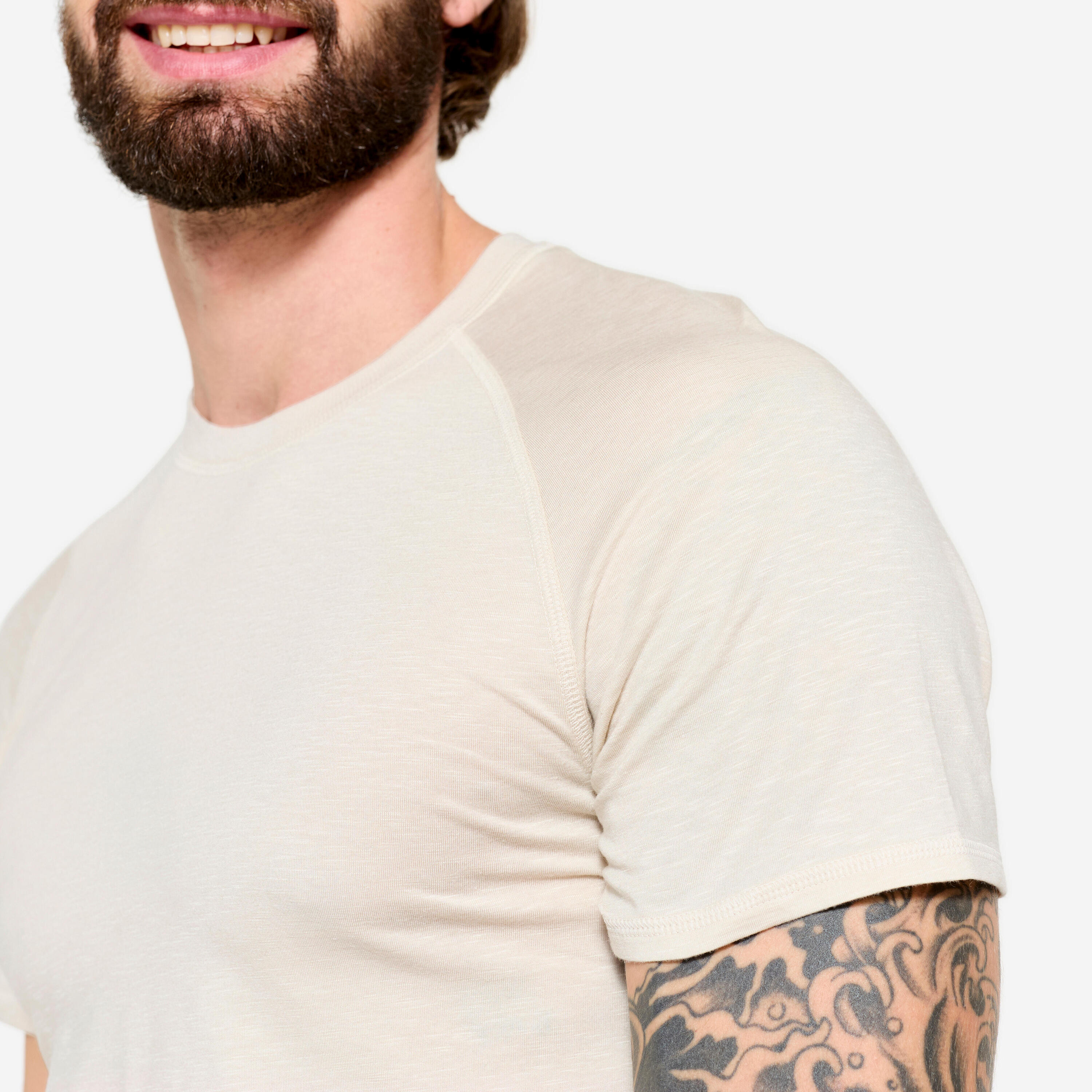Zacht yoga-T-shirt voor heren vlasbeige 5/6