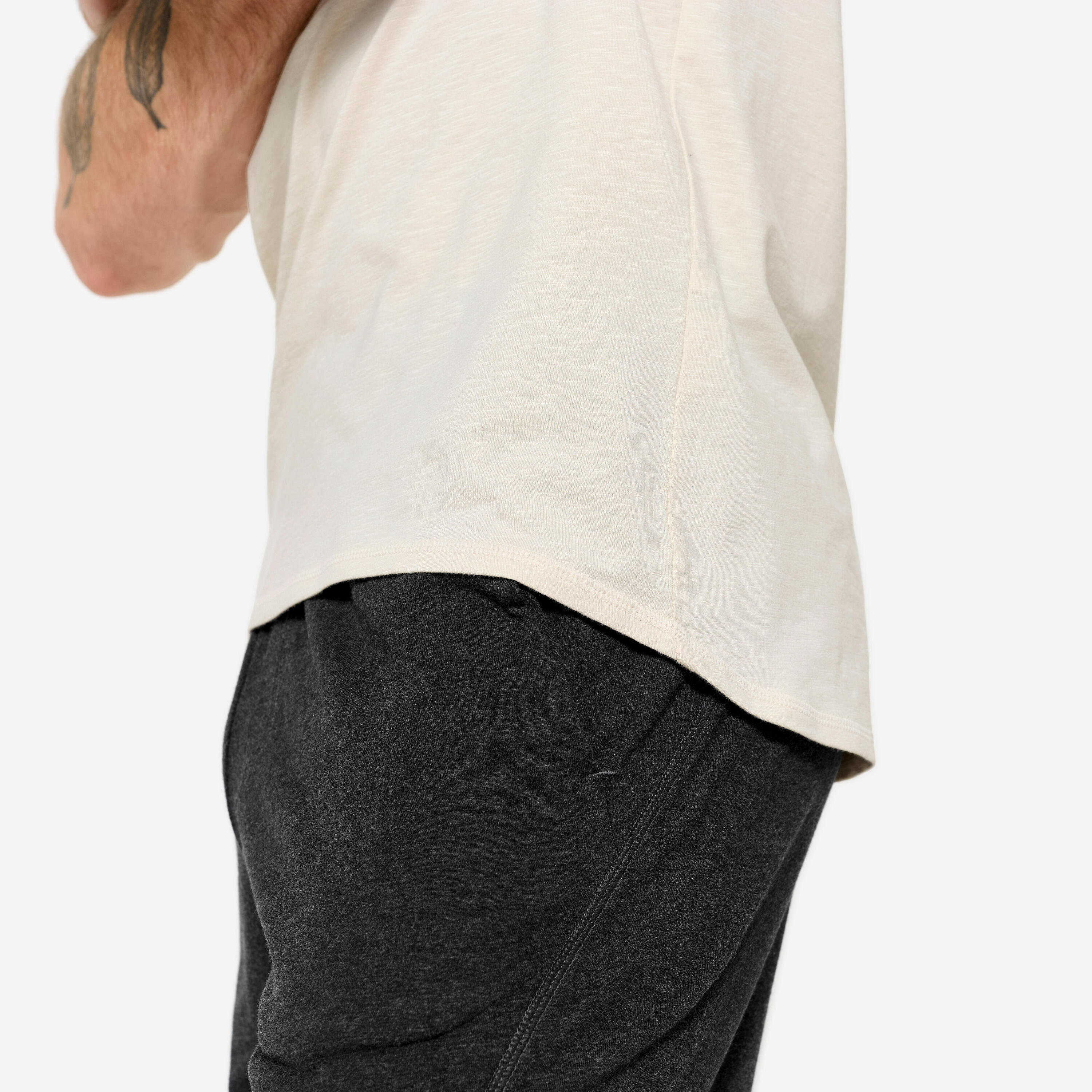 Zacht yoga-T-shirt voor heren vlasbeige 6/6
