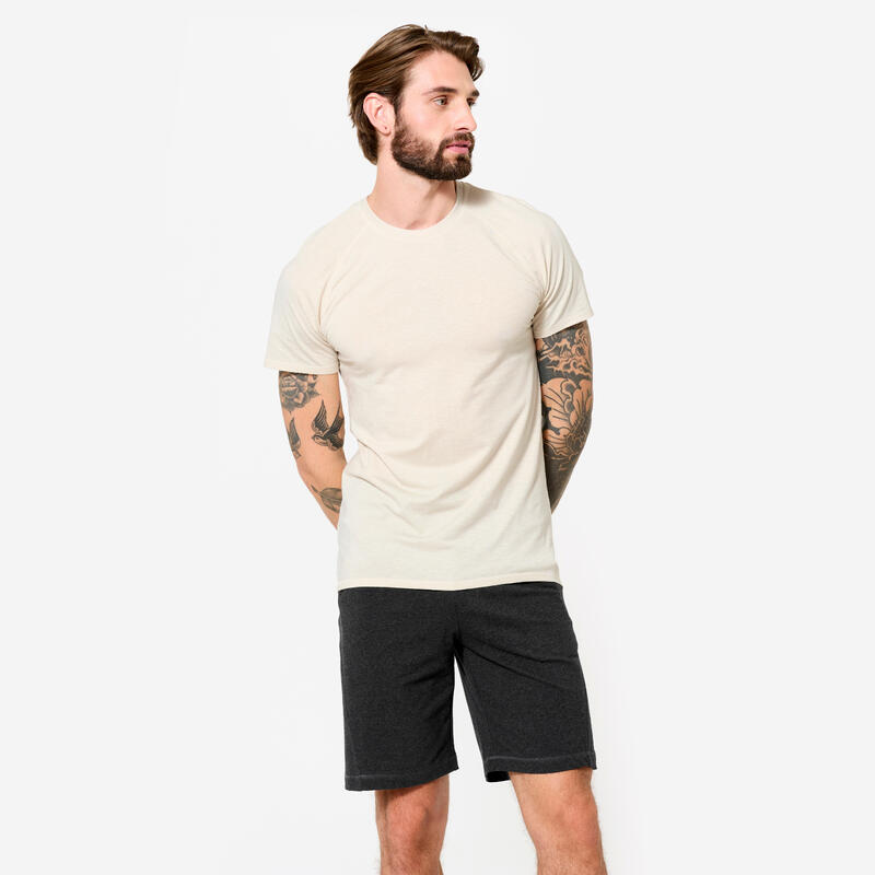 Zacht yoga-T-shirt voor heren vlasbeige