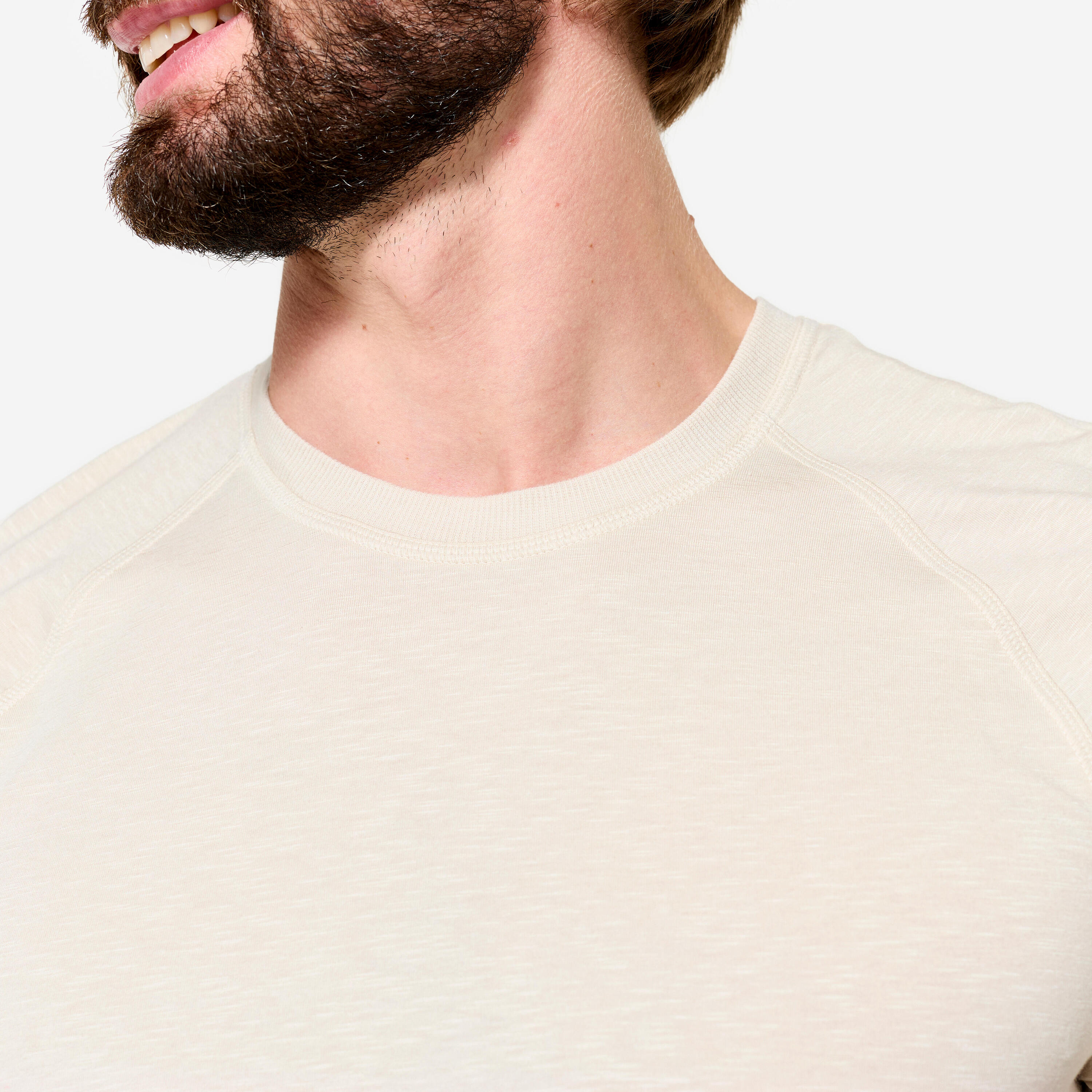Zacht yoga-T-shirt voor heren vlasbeige 3/6