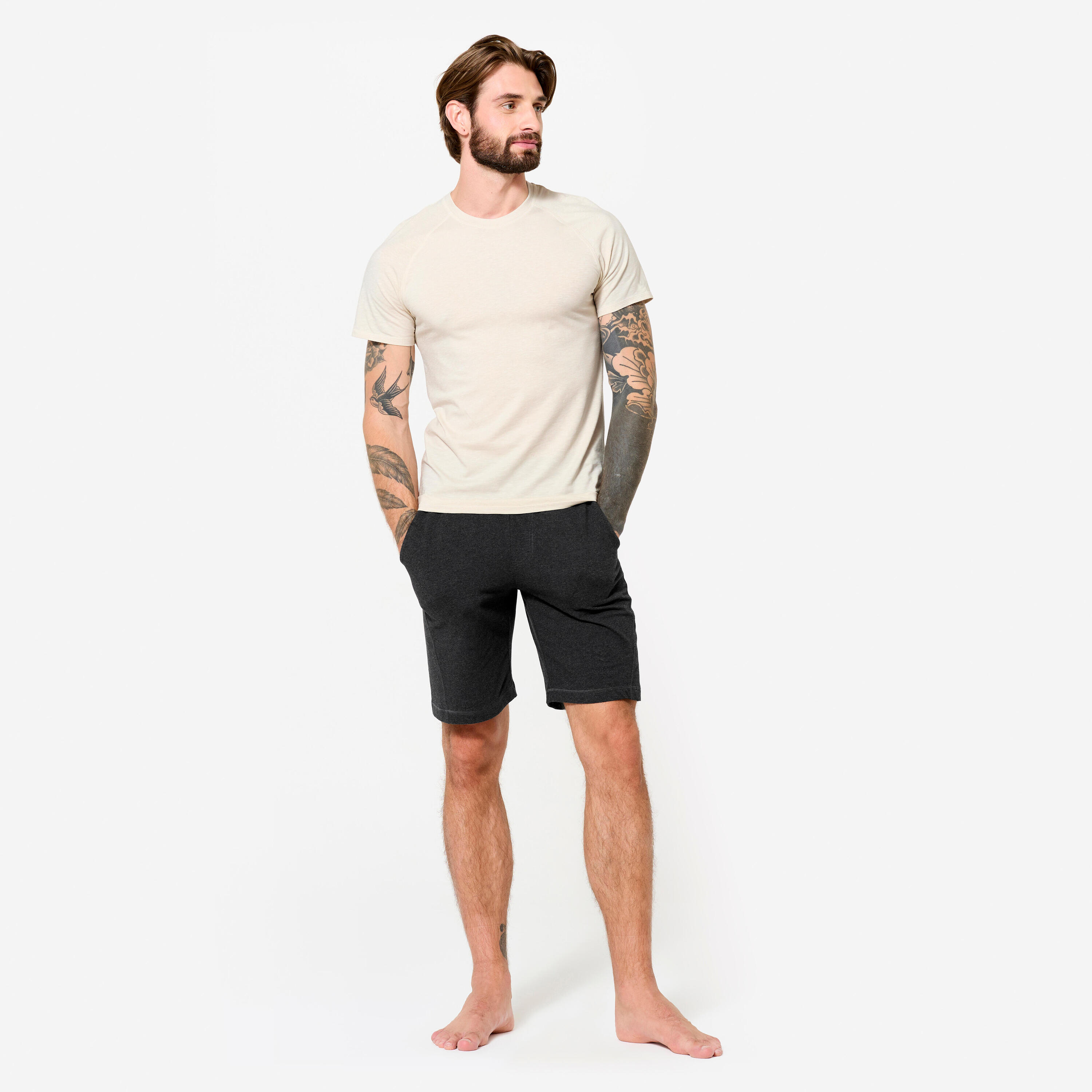 Zacht yoga-T-shirt voor heren vlasbeige 2/6