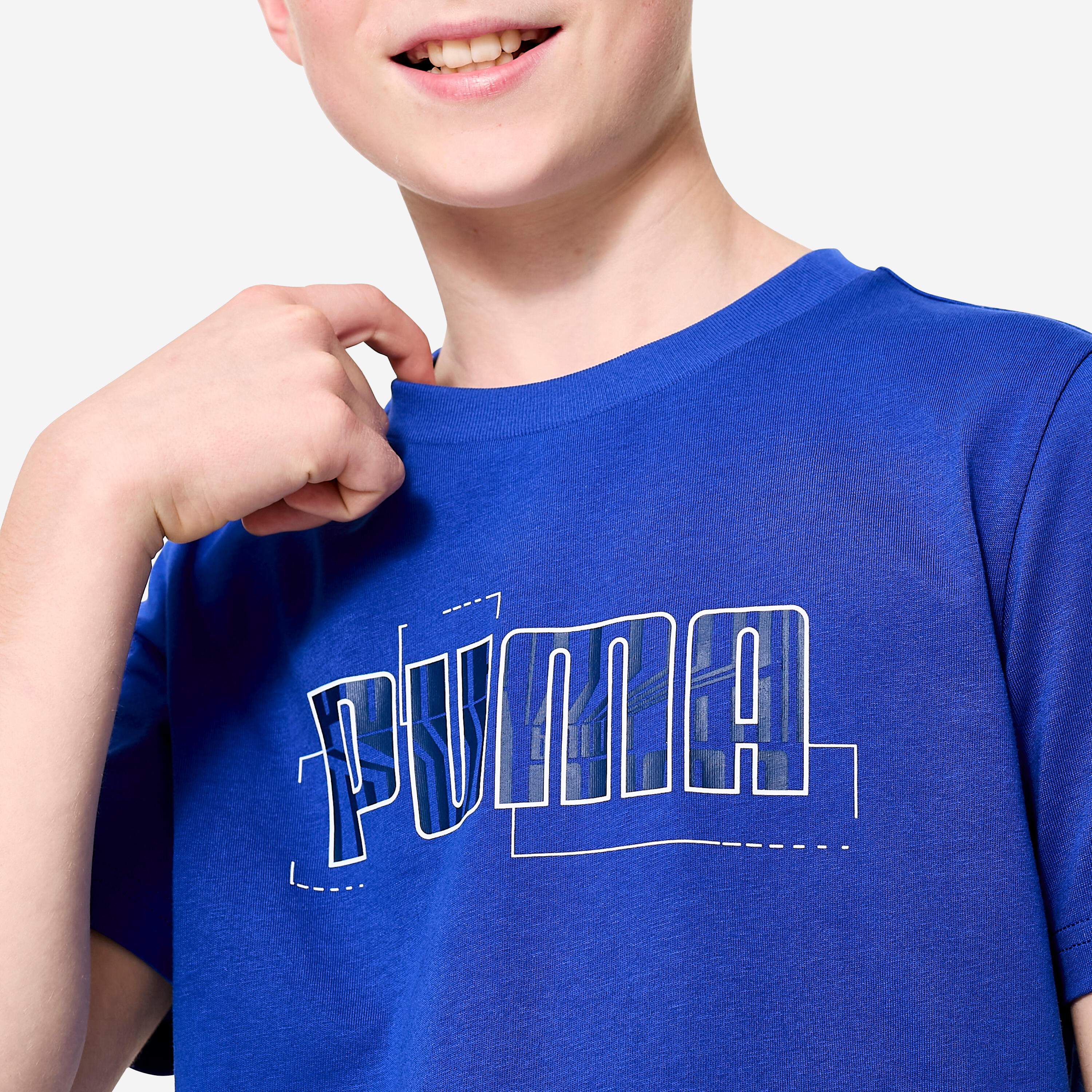 Katoenen kinder T-shirt blauw met opdruk 3/4