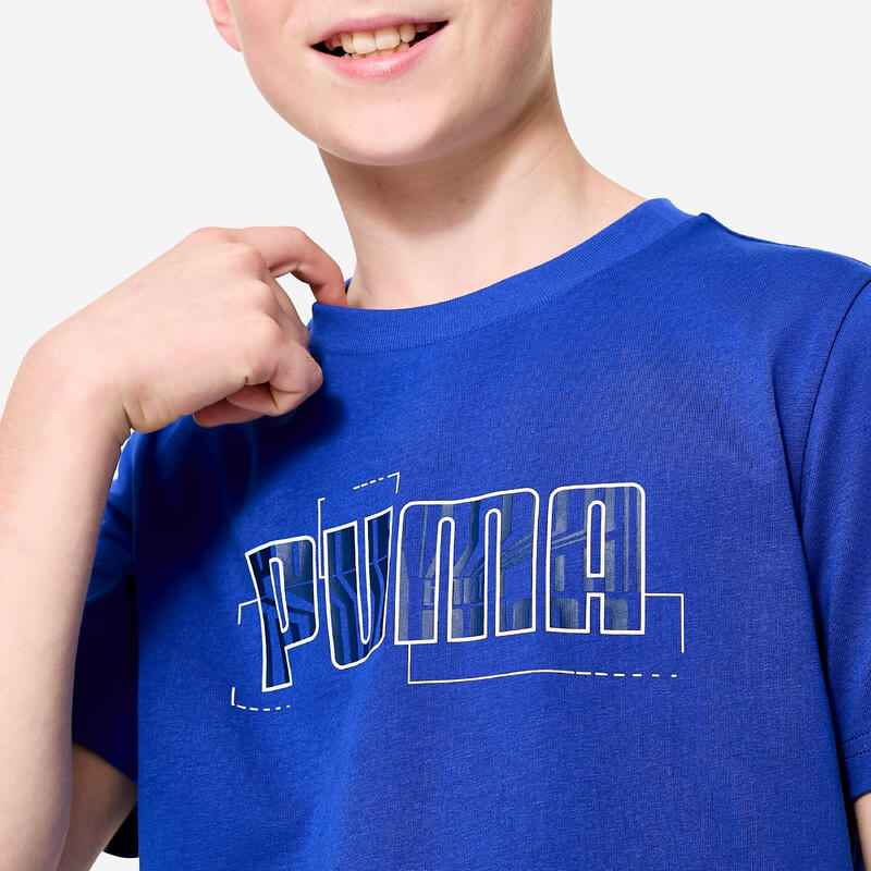 Tricou din bumbac Puma cu imprimeu, Educație fizică, Albastru Copii