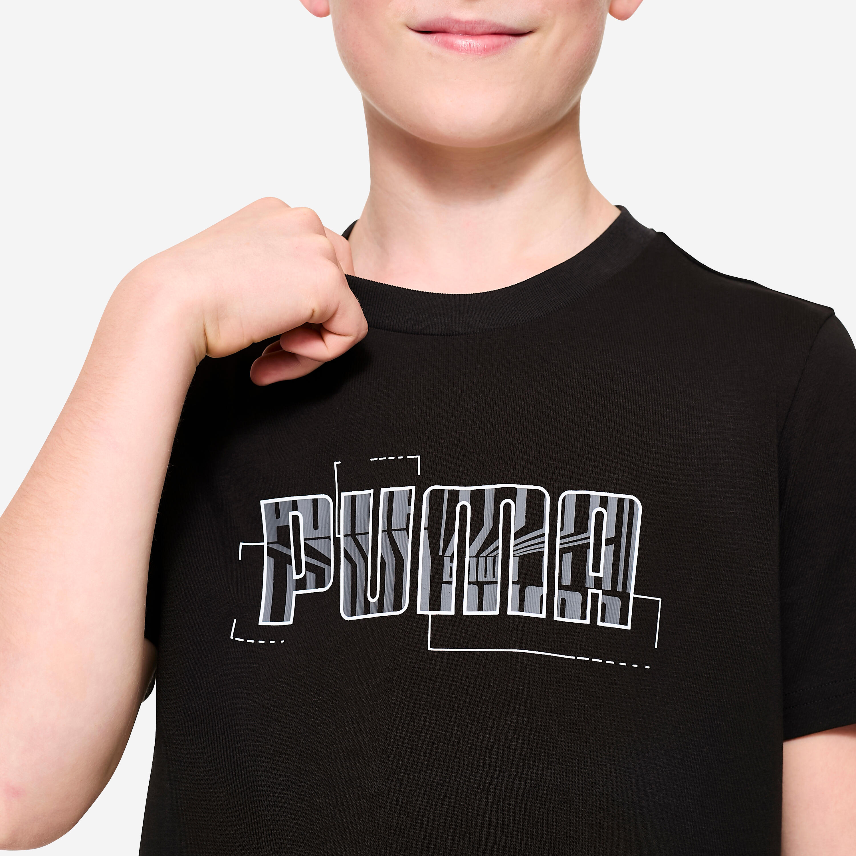 Katoenen kinder T-shirt zwart met opdruk 3/4