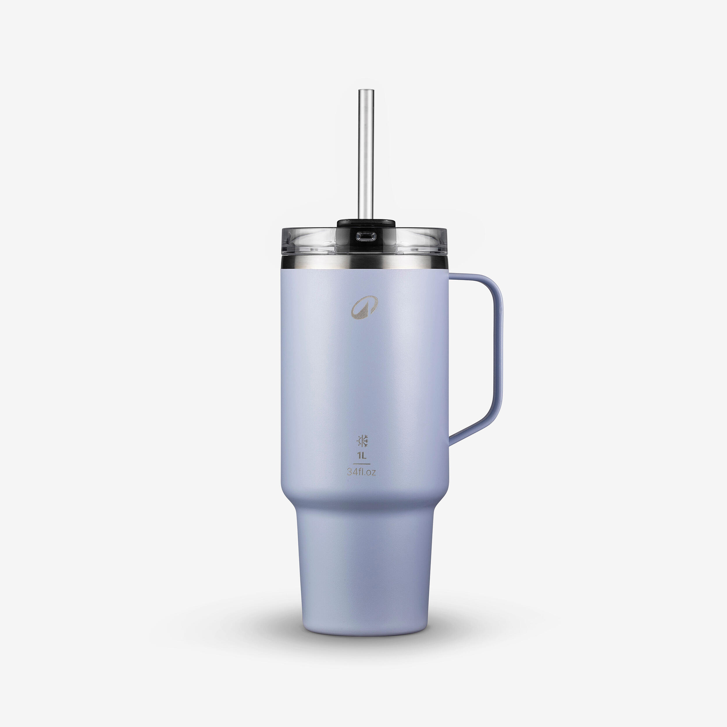 1 L insulated mug with straw in stainless steel, for hiking and camping - Purple