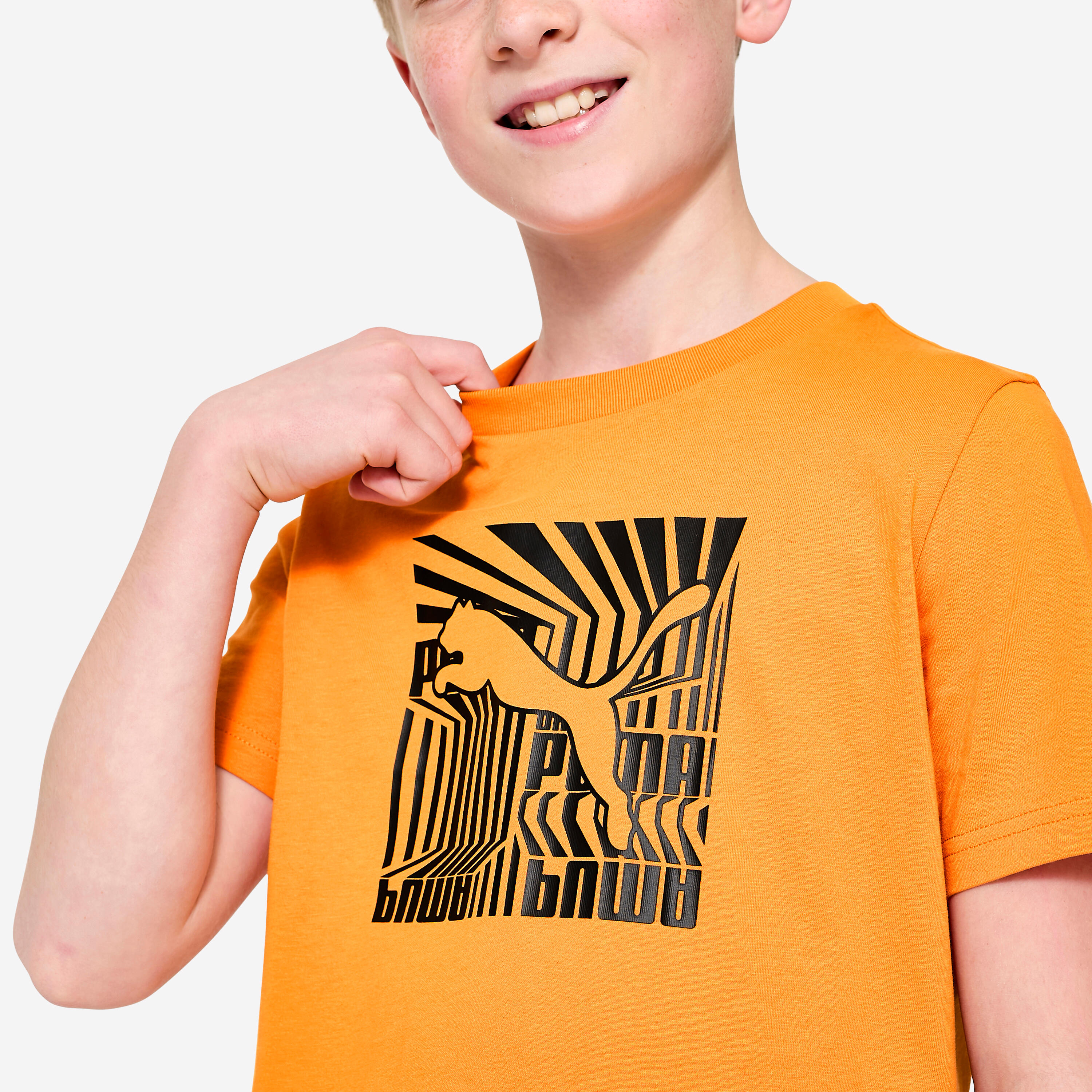 T-shirt coton imprimé enfant, orange 3/4