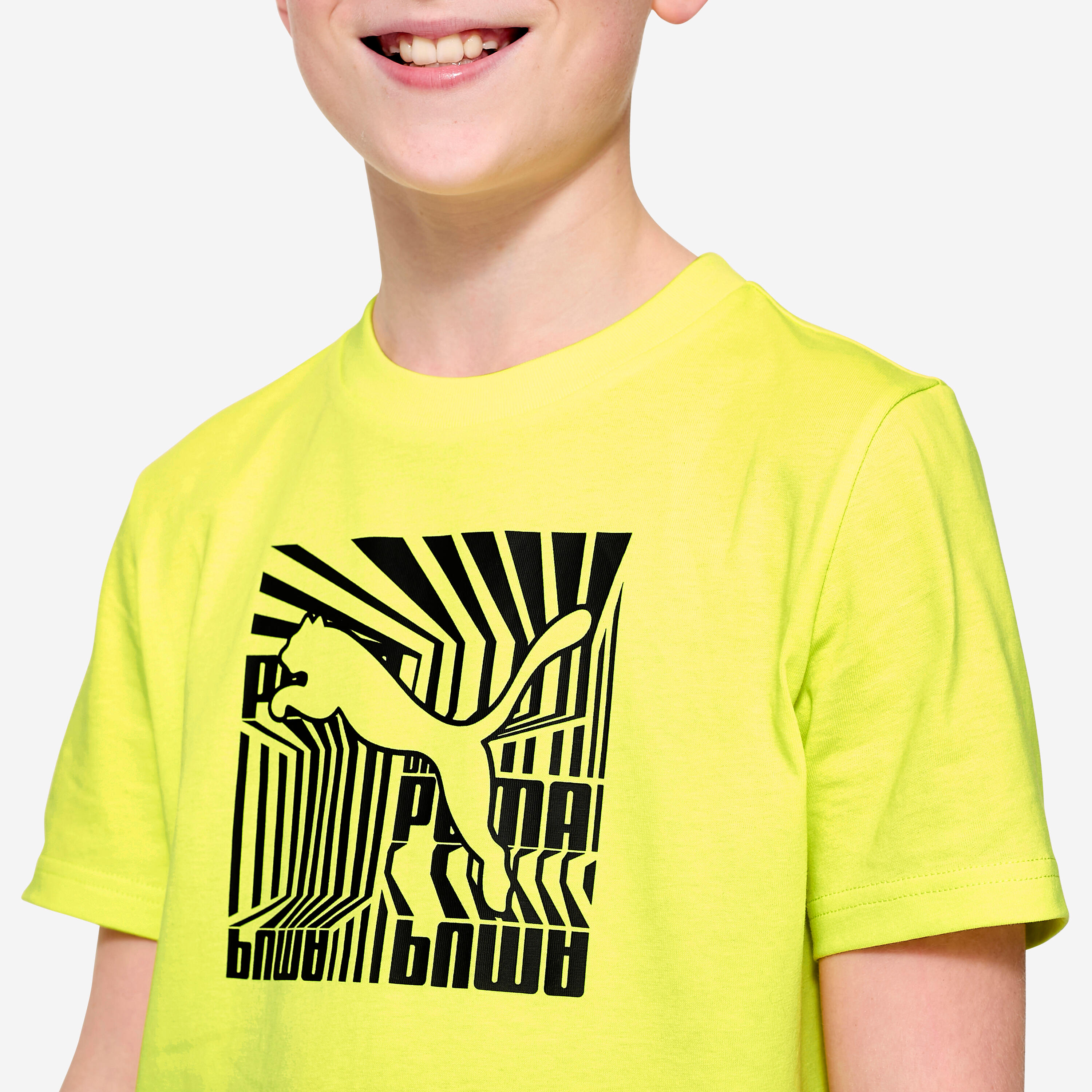 T-shirt Puma bambino ginnastica regular fit cotone gialla stampata 3/4