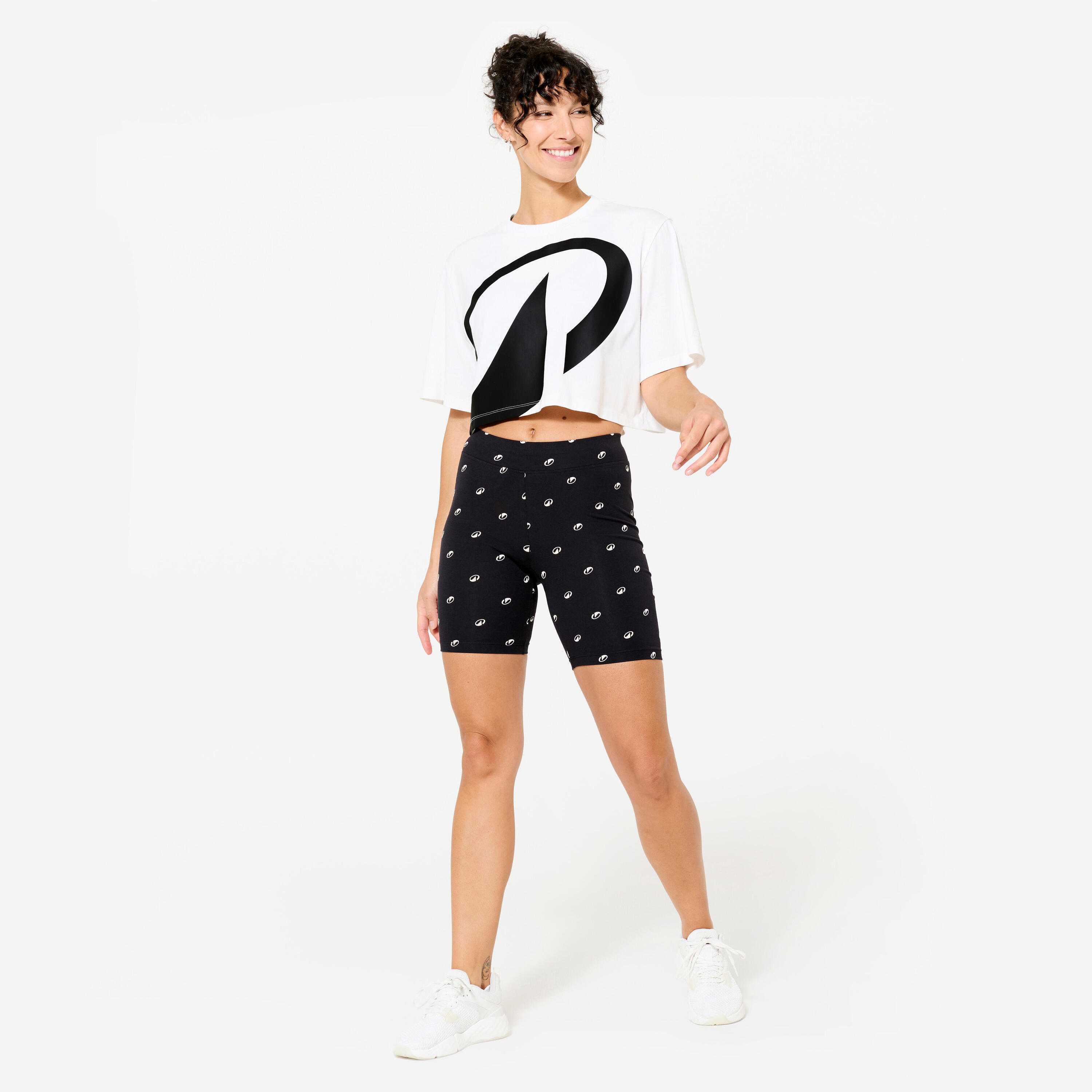 Pantaloncini ciclisti donna palestra slim fit cotone con tasca