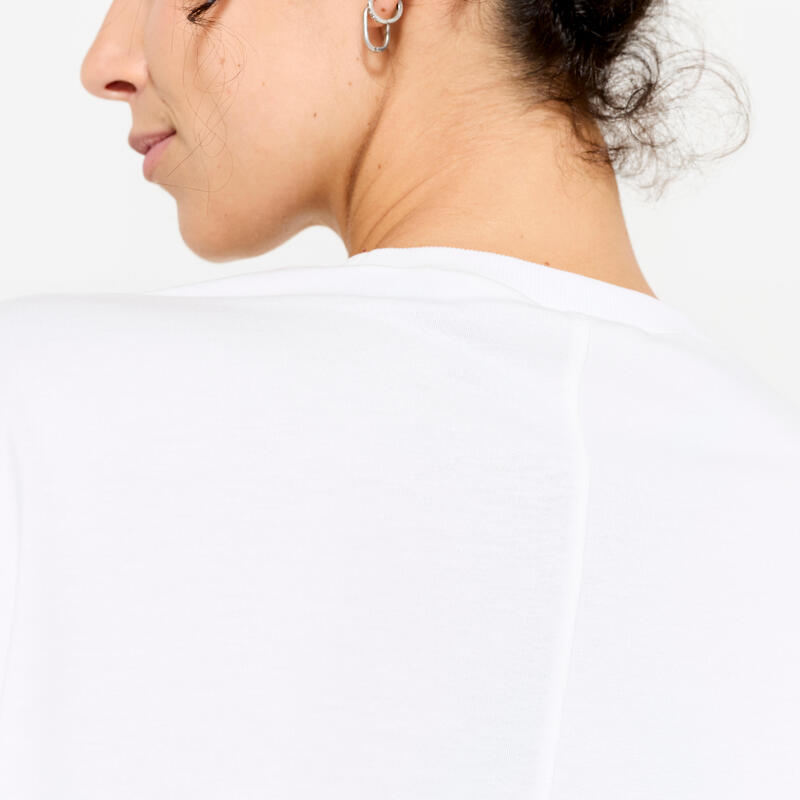 T-Shirt Crop Top de Fitness Mulher Algodão Branco