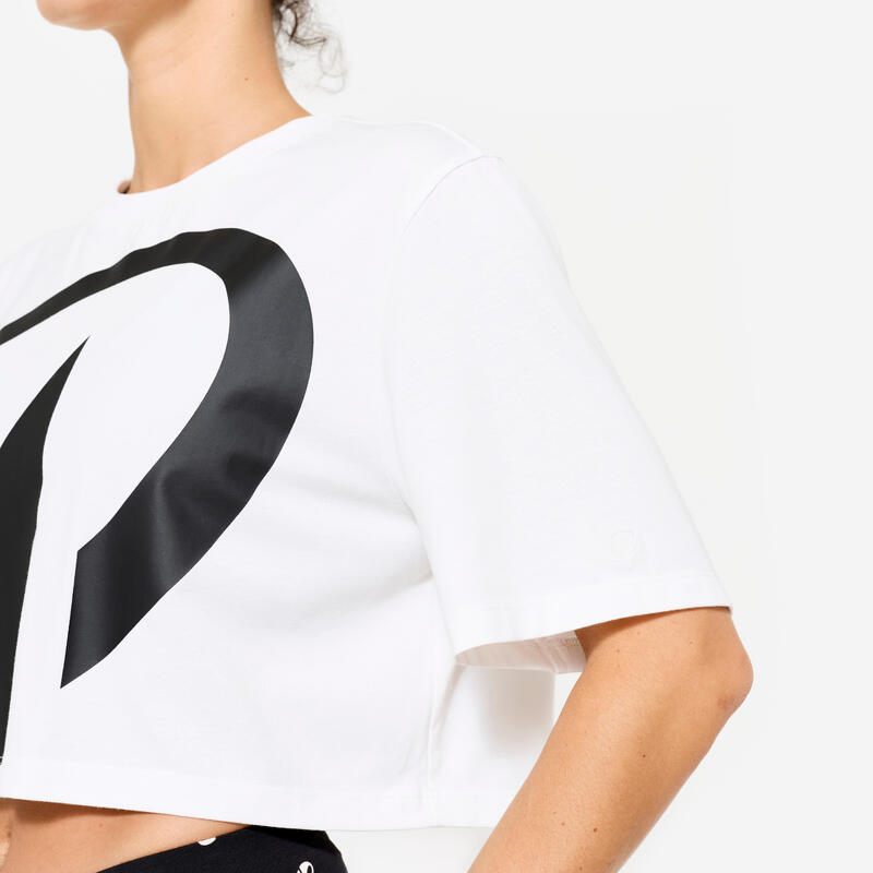 T-shirt crop top femme, blanc coton