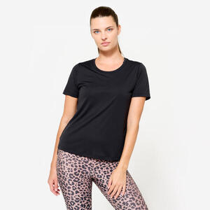 Camiseta Fitness Mujer Negro Ahumado Manga Corta
