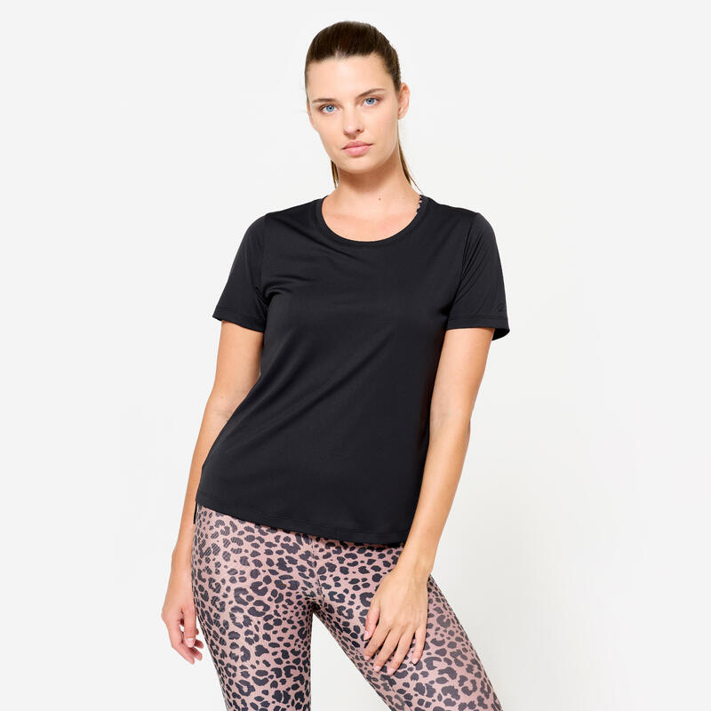 Women's Short-Sleeved Fitness T-Shirt - Smoky Black