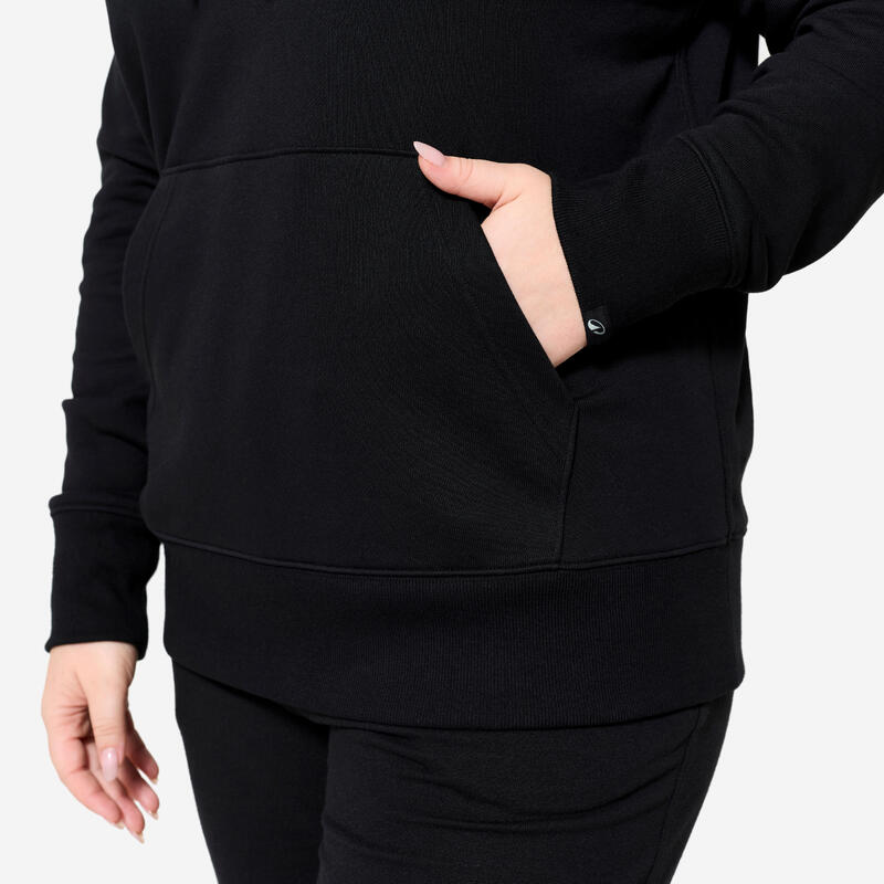 Lange fitness hoodie voor dames diepzwart