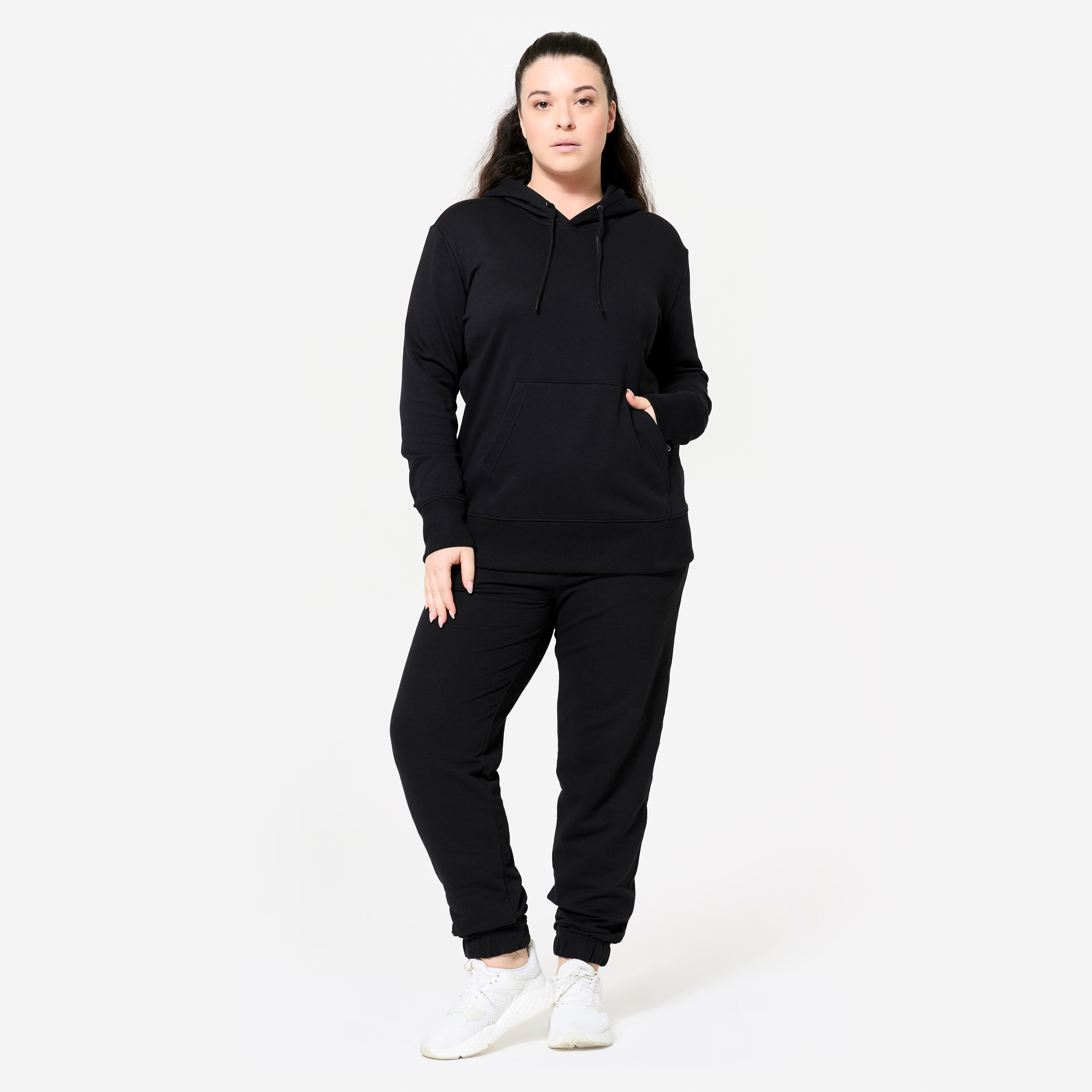 Chandail de sport en coton ouaté à capuchon long femme – essentiel 500 - DOMYOS