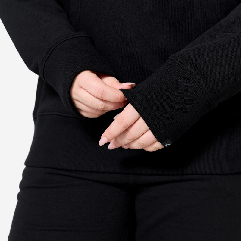 Hanorac cu glugă din bumbac Fitness Negru Damă