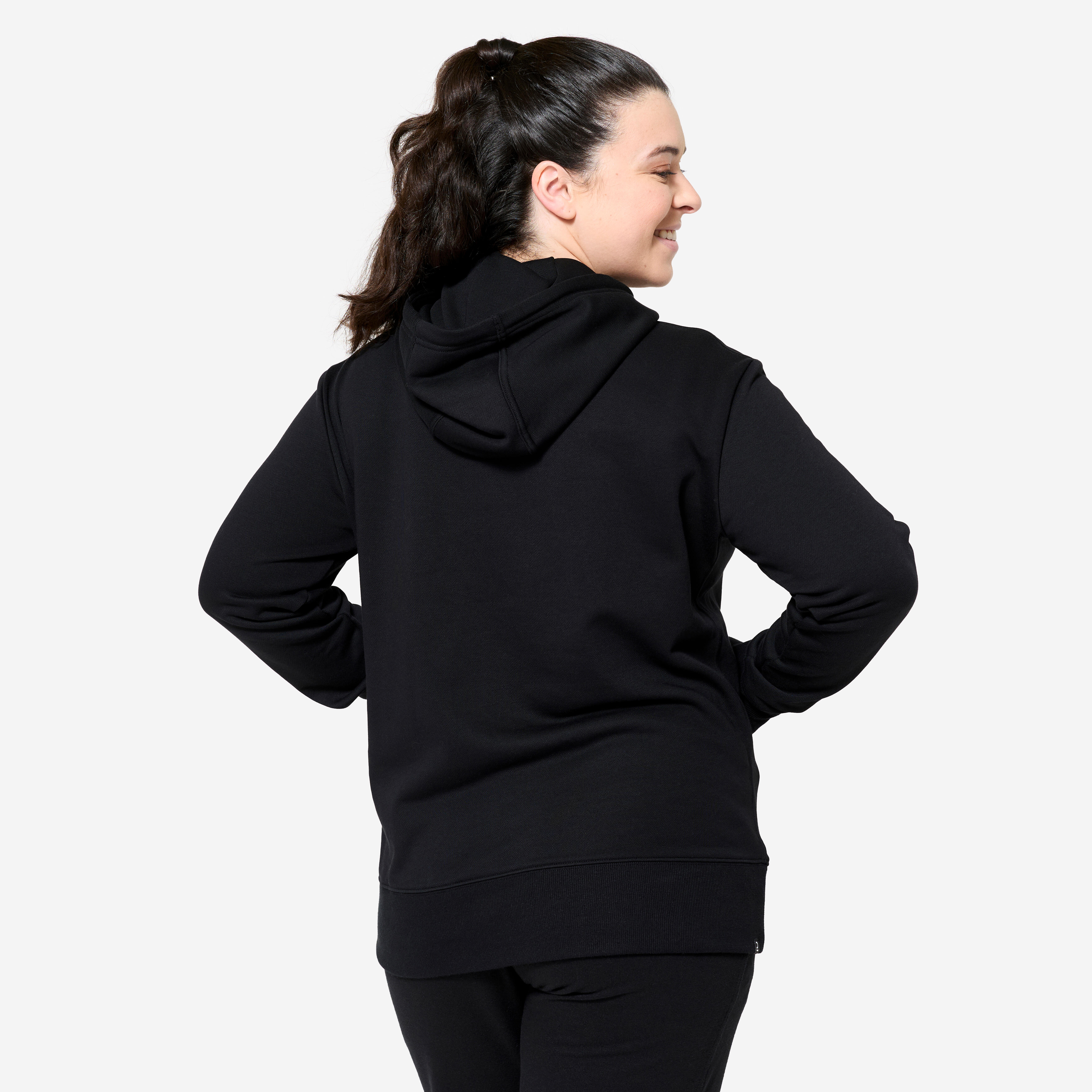 Chandail de sport en coton ouaté à capuchon long femme – essentiel 500 - DOMYOS