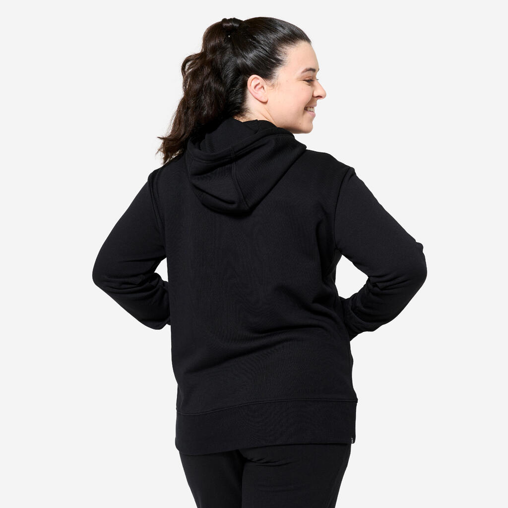 Sweat à capuche en coton fitness femme, gris