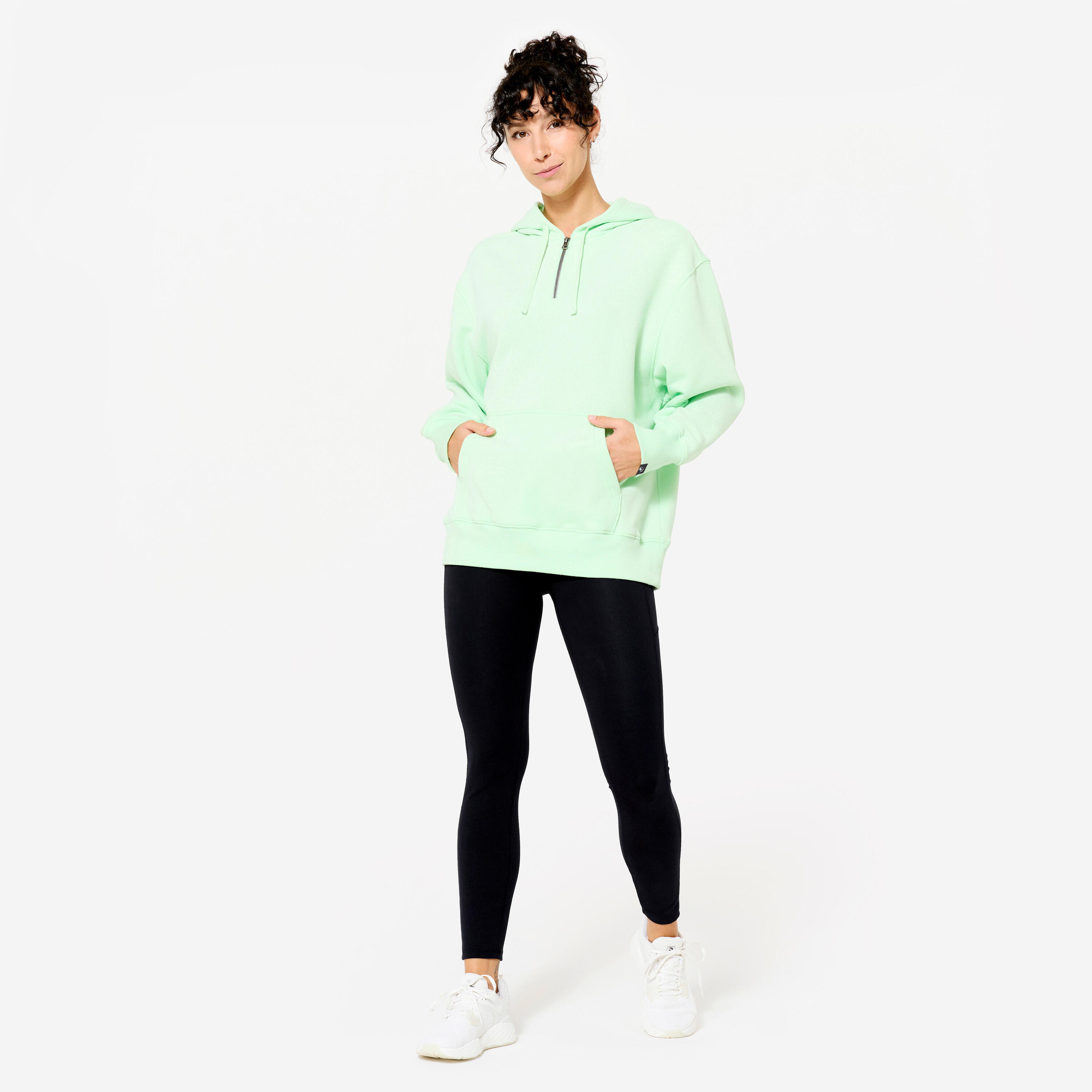 Sweat à Capuche Fitness Oversize Femme 520 - Vert Clair 2/9