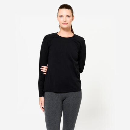 Langarmshirt Damen Baumwolle - schwarz