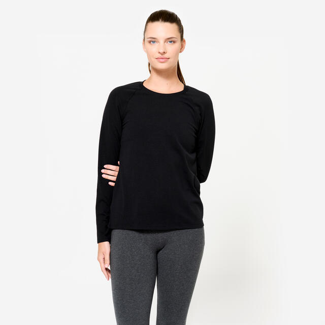 Langarmshirt Damen Baumwolle - schwarz 