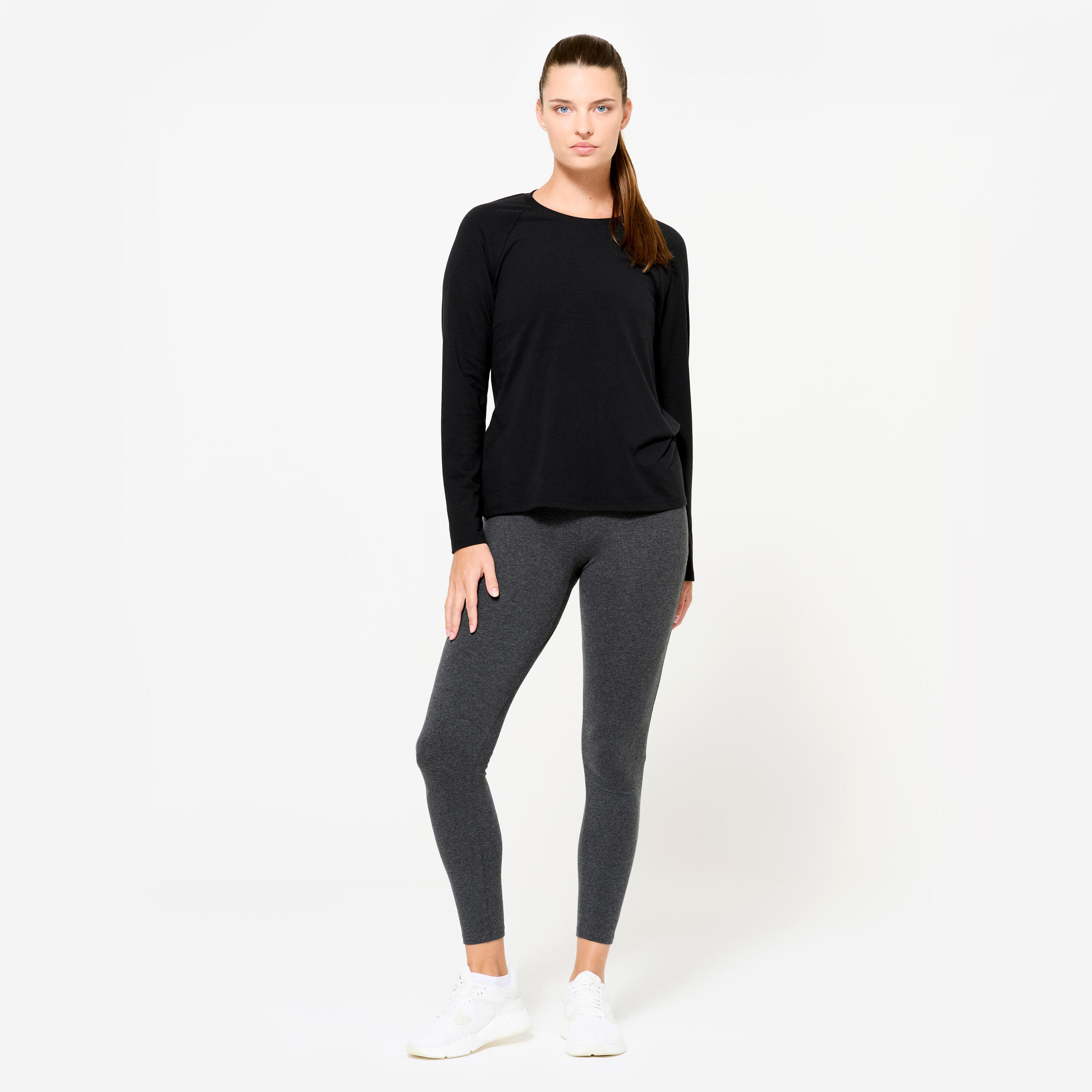 Tee-shirt en coton manches longues femme, noir 2/5