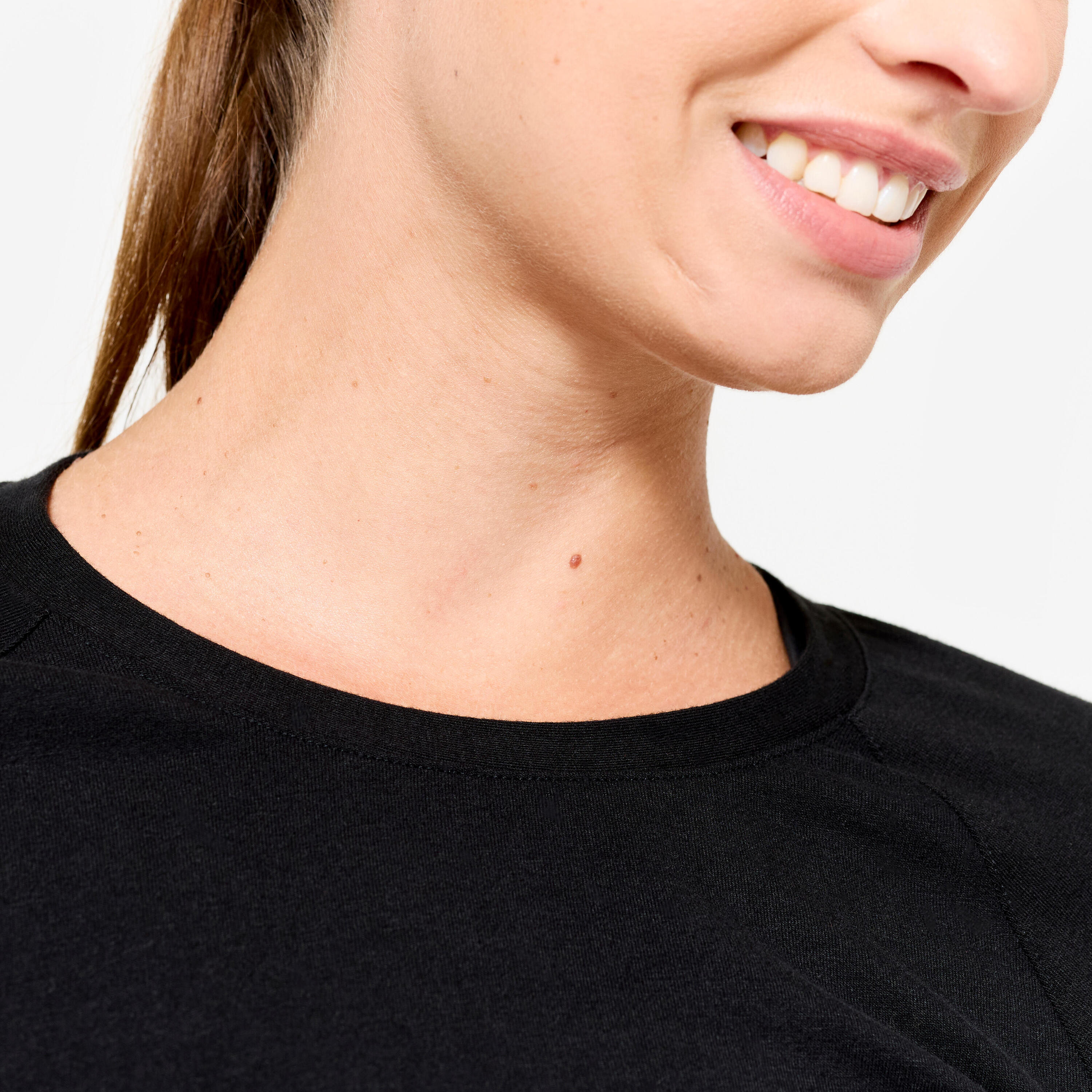 T-shirt manica lunga nera donna palestra regular fit cotone DOMYOS