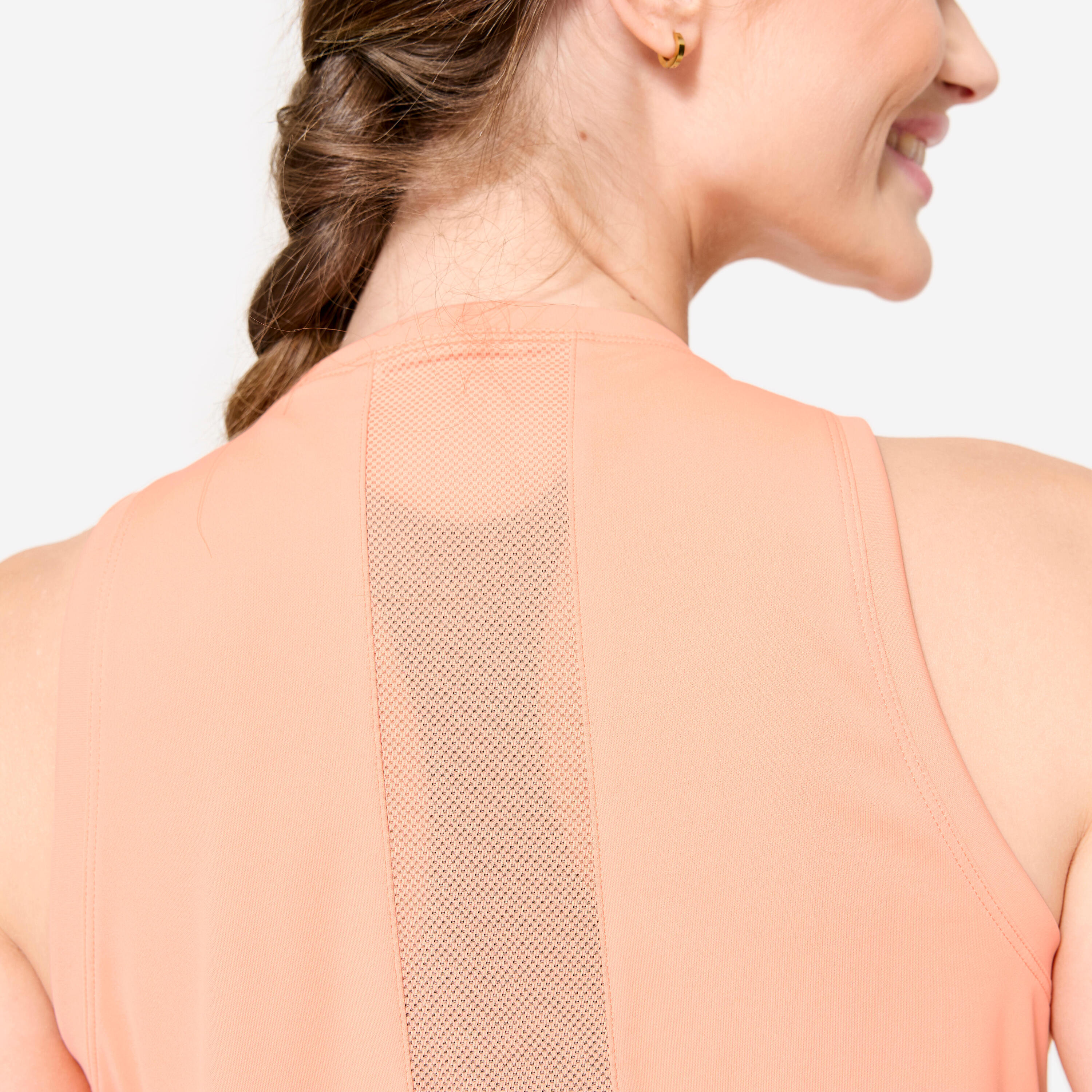 Débardeur de fitness coupe droite femme, orange pêche 7/8