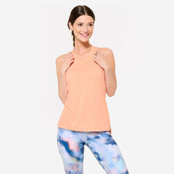 Camiseta Sin Mangas Fitness Mujer Naranja Melocotón Corte Recto