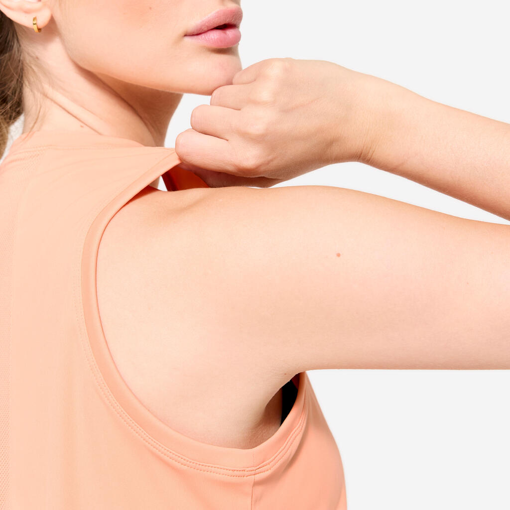 Débardeur de fitness coupe droite femme, orange pêche