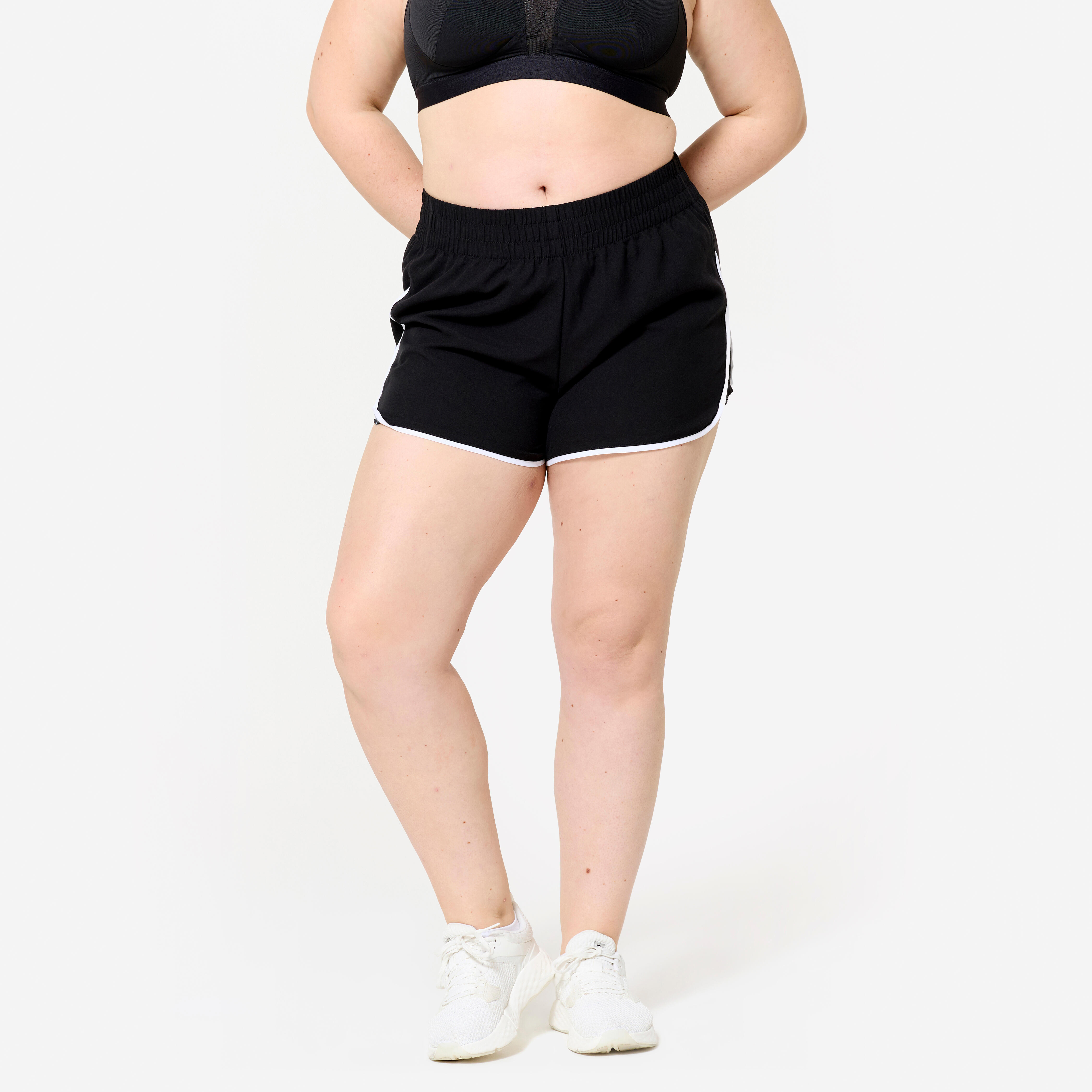 Short Lightweight Fitness Shorts - Black with White Trim