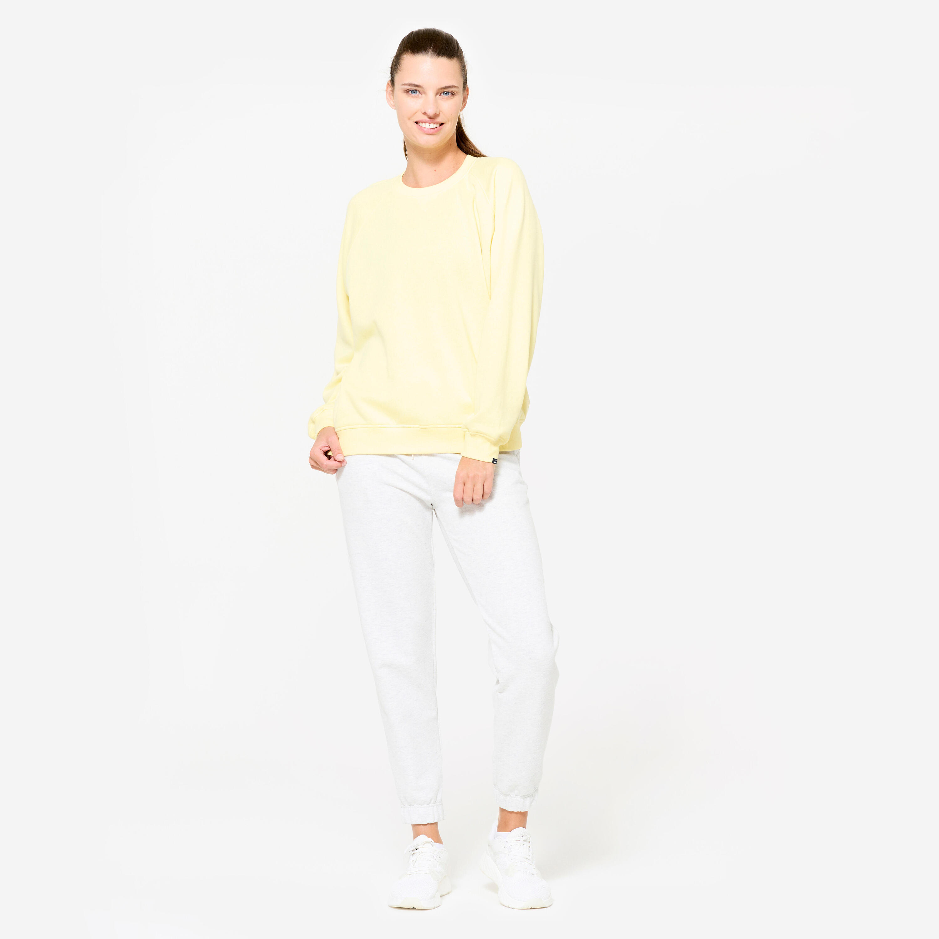 Molton-Fitness-Sweatshirt Damen, gelb 2/8